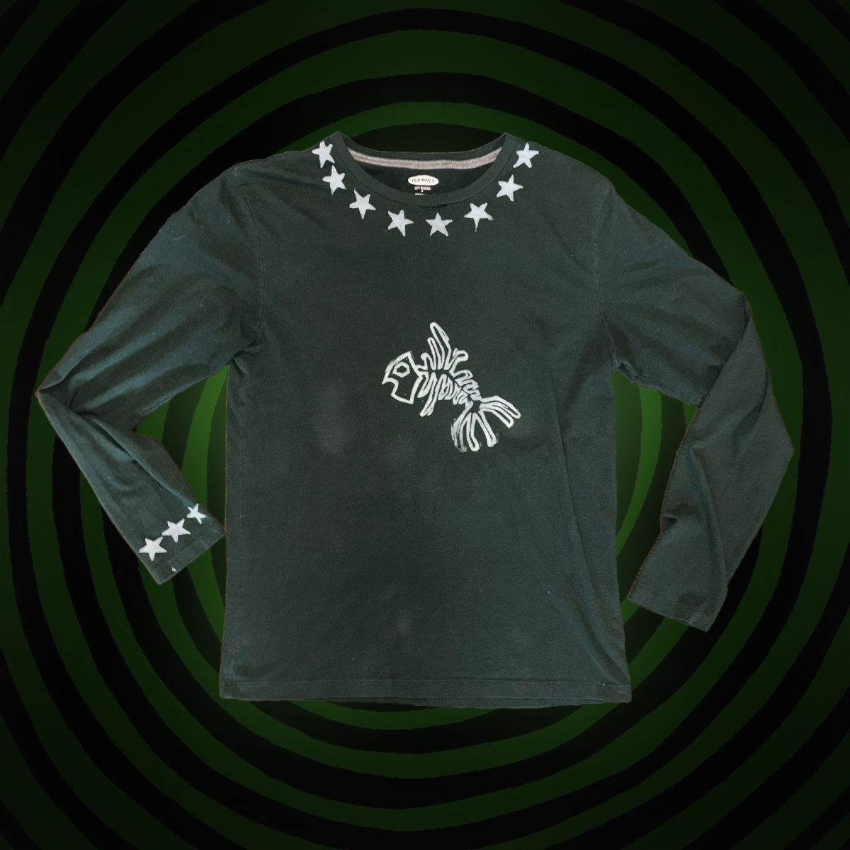 Fishbone and Stars Upcycled Long Sleeve SHIRT by Start Over Studio