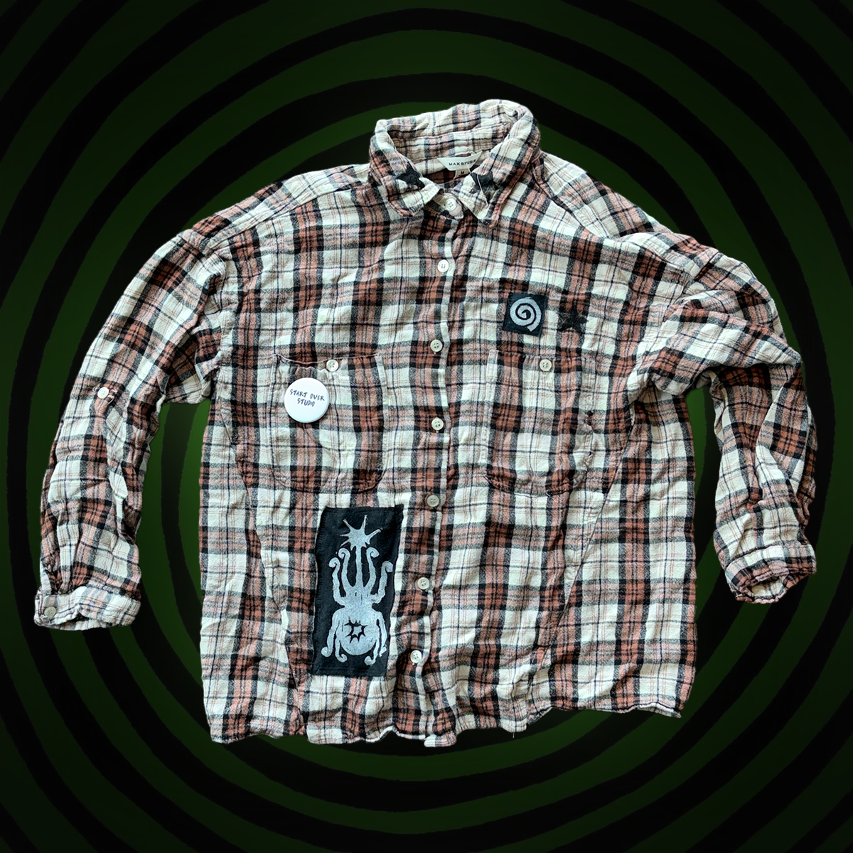 Eat The Rich Fishbone Upcycled Long Sleeve Plaid SHIRT by Start Over Studio