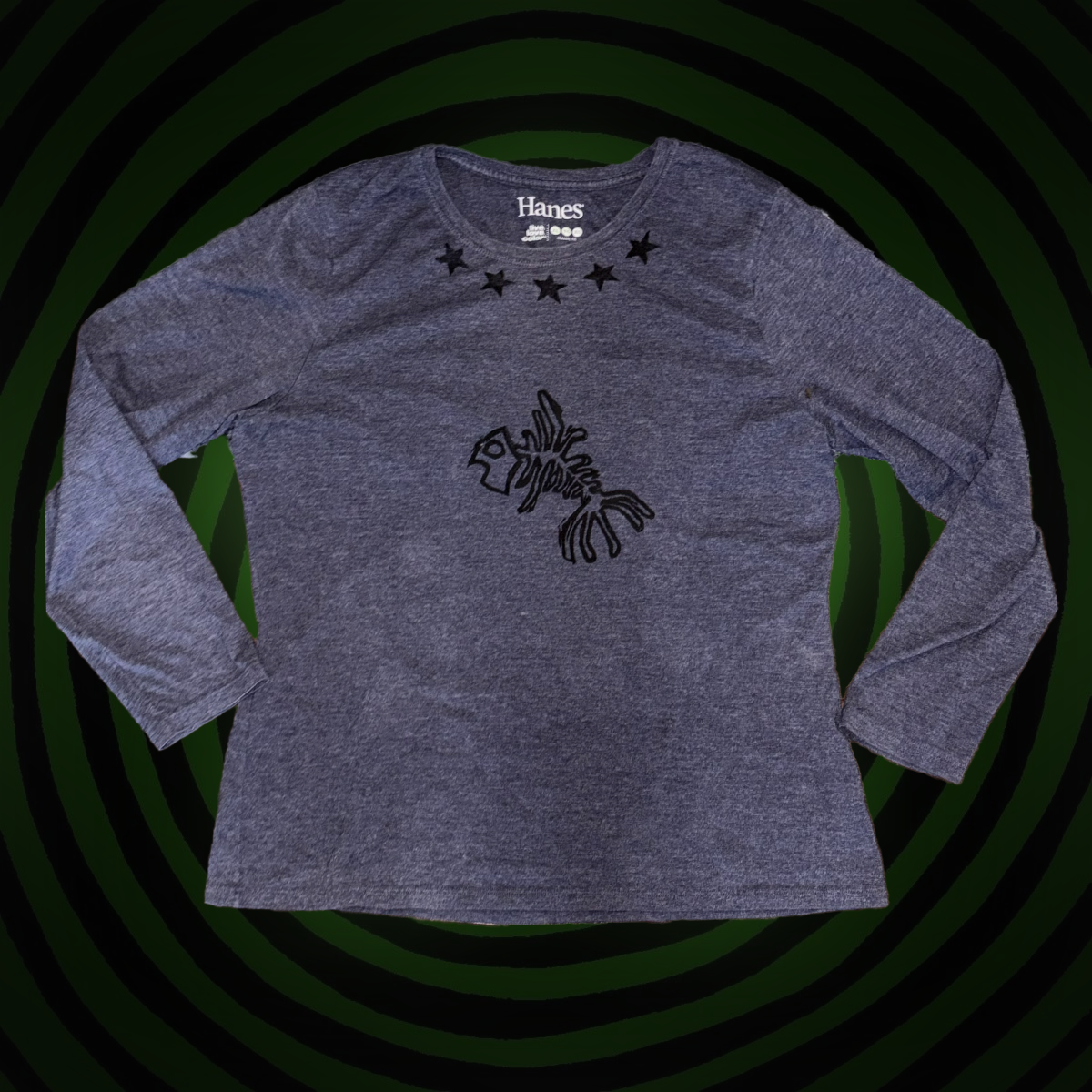 FIshbone and Stars Distressed Upcycled Long Sleeve SHIRT by Start Over Studio