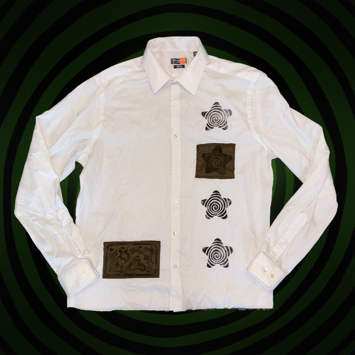 Stars and Swirls Upcycled White Cropped Button Up SHIRT by Start Over Studio