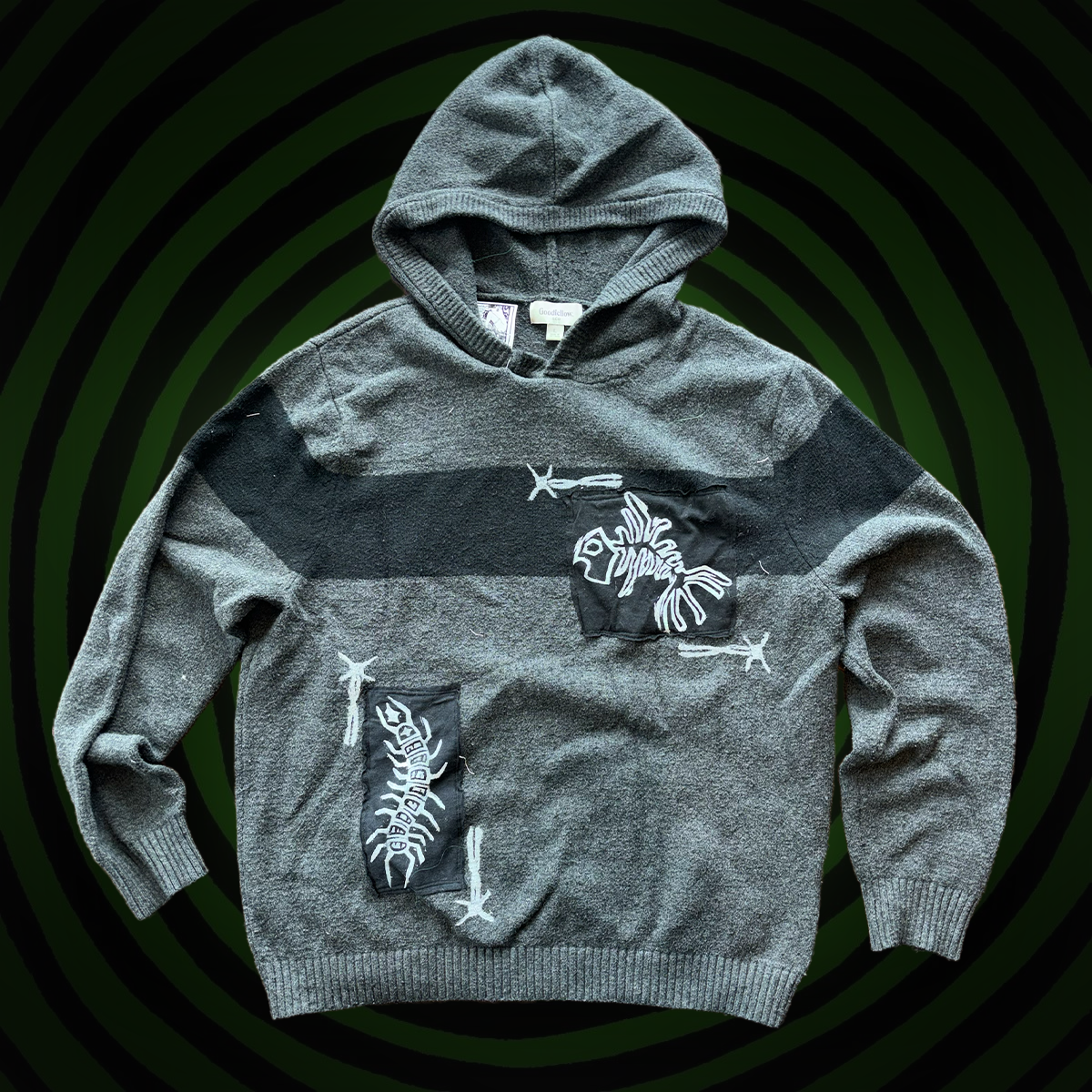 Fishbone and Centipede Upcycled Hooded SWEATER by Start Over Studio