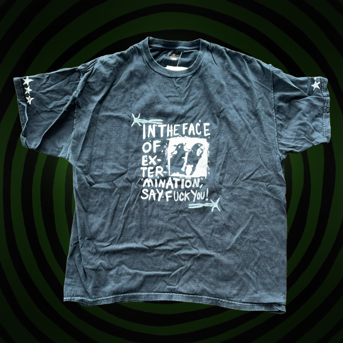 In the Face of Extermination Upcycled black Short Sleeved SHIRT by Start Over Studio