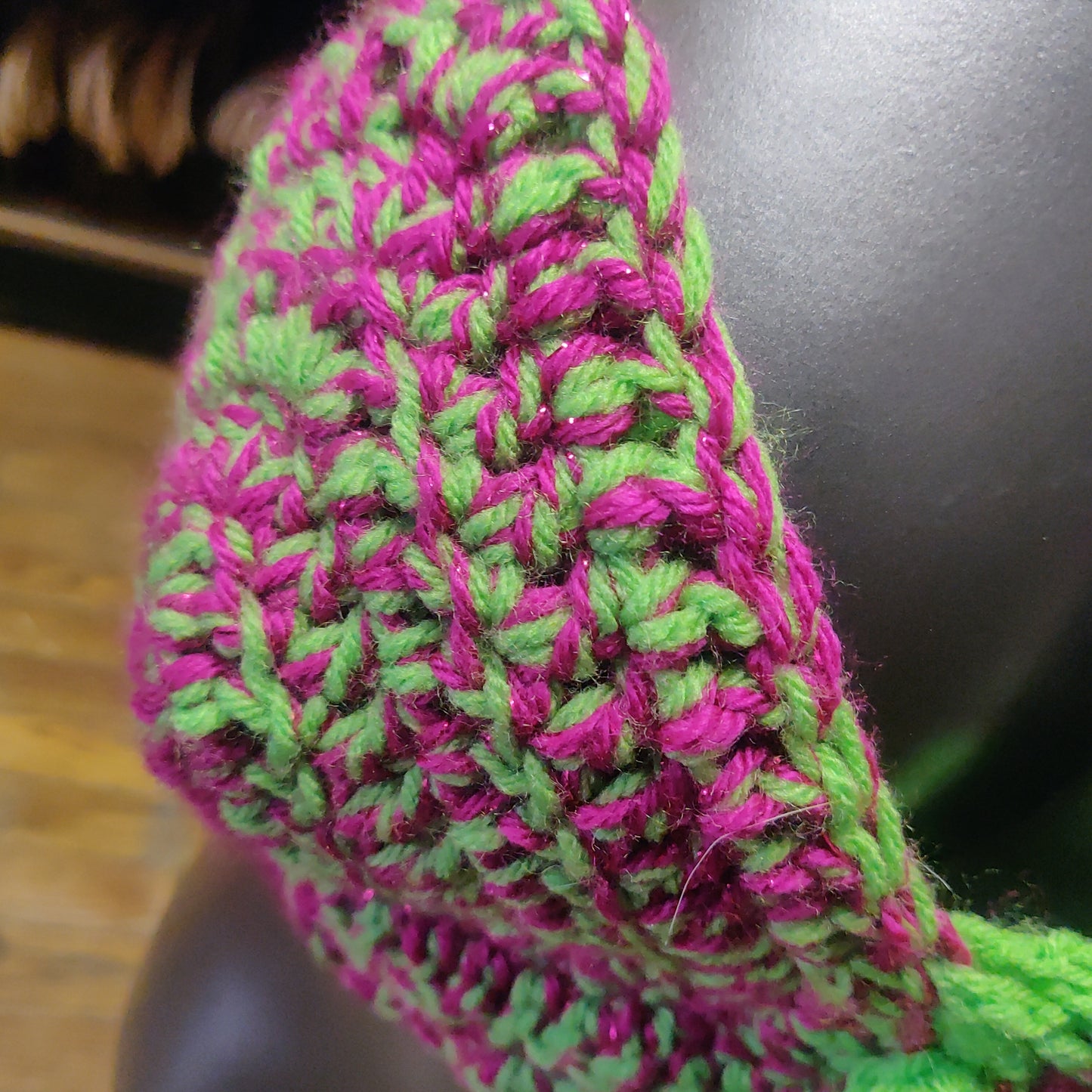 Hand Crocheted Pink and Green Bra Top