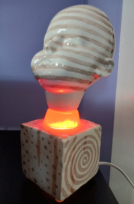 Swirly Rose Beeb Head Table LAMP / Statue by The Ceramery