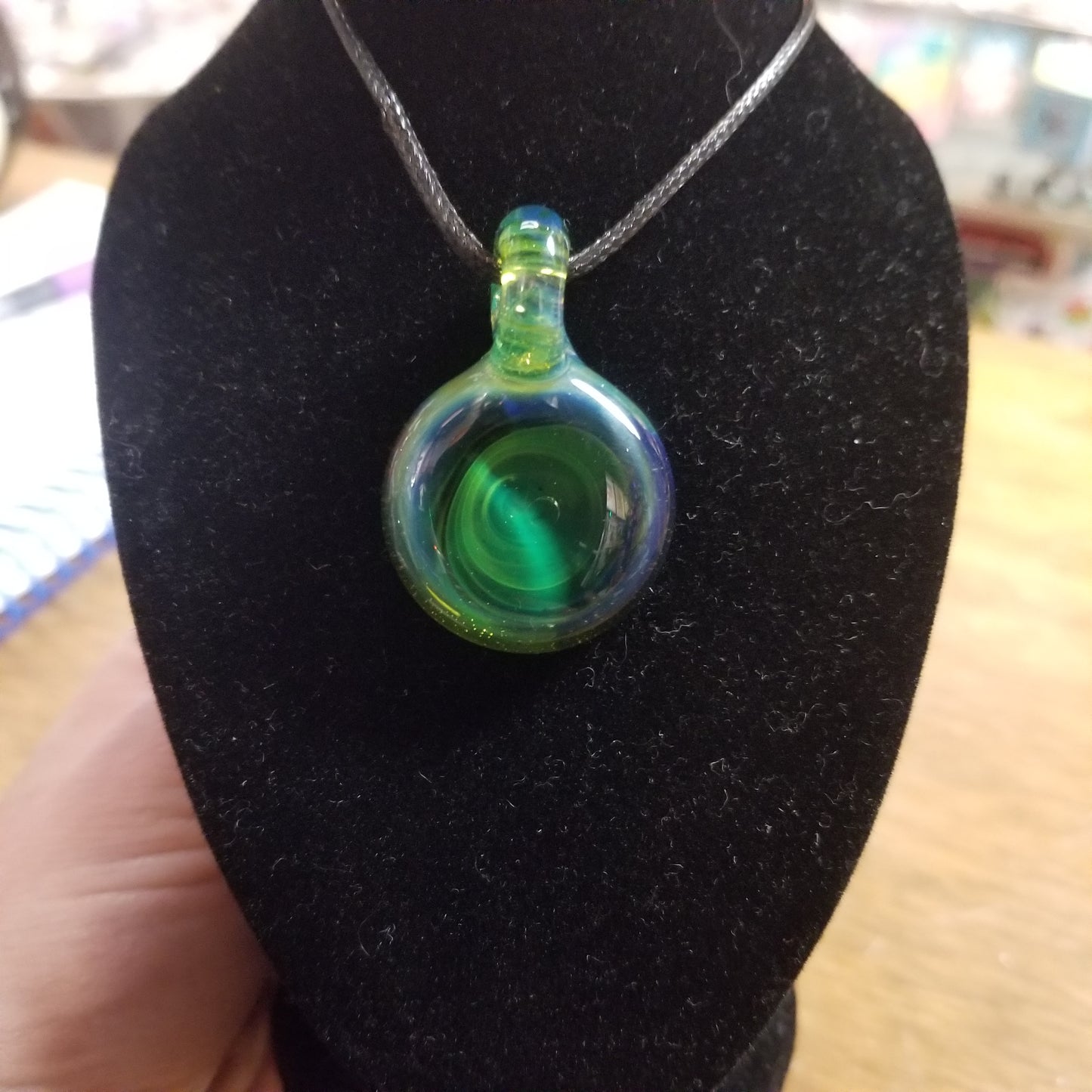 Flat Disc Pendant Hand Blown Glass NECKLACE by W.C. Glass
