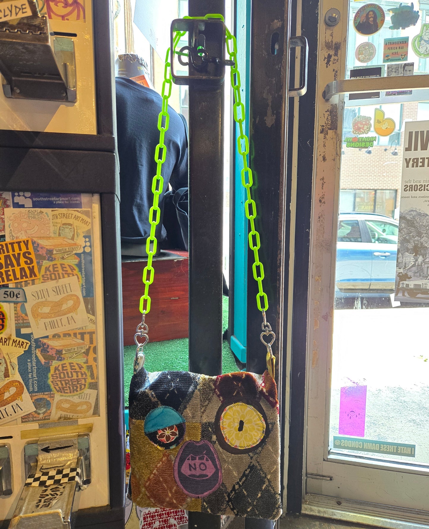 No Face with Green Chain Strap PURSE/TOTE