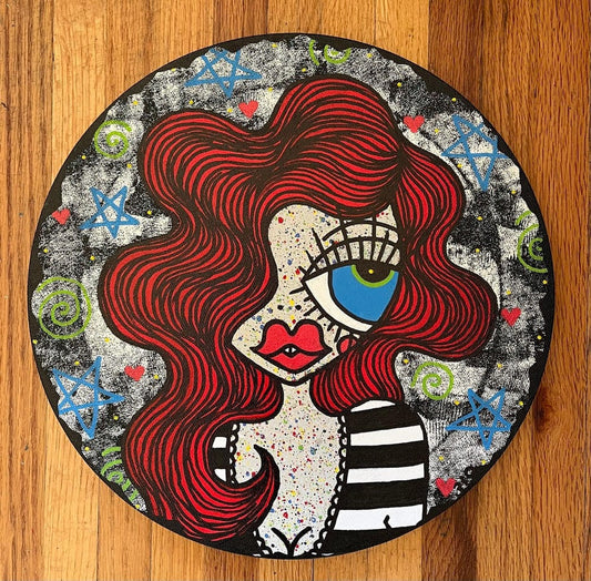 Cherry ORIGINAL Round Canvas Painting by Little Punk People