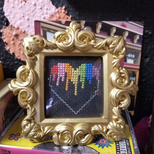 Rainbow Melt Heart Framed Cross-Stitch