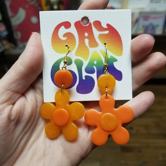 Orange Flower Power EARRINGS by Gay Clay