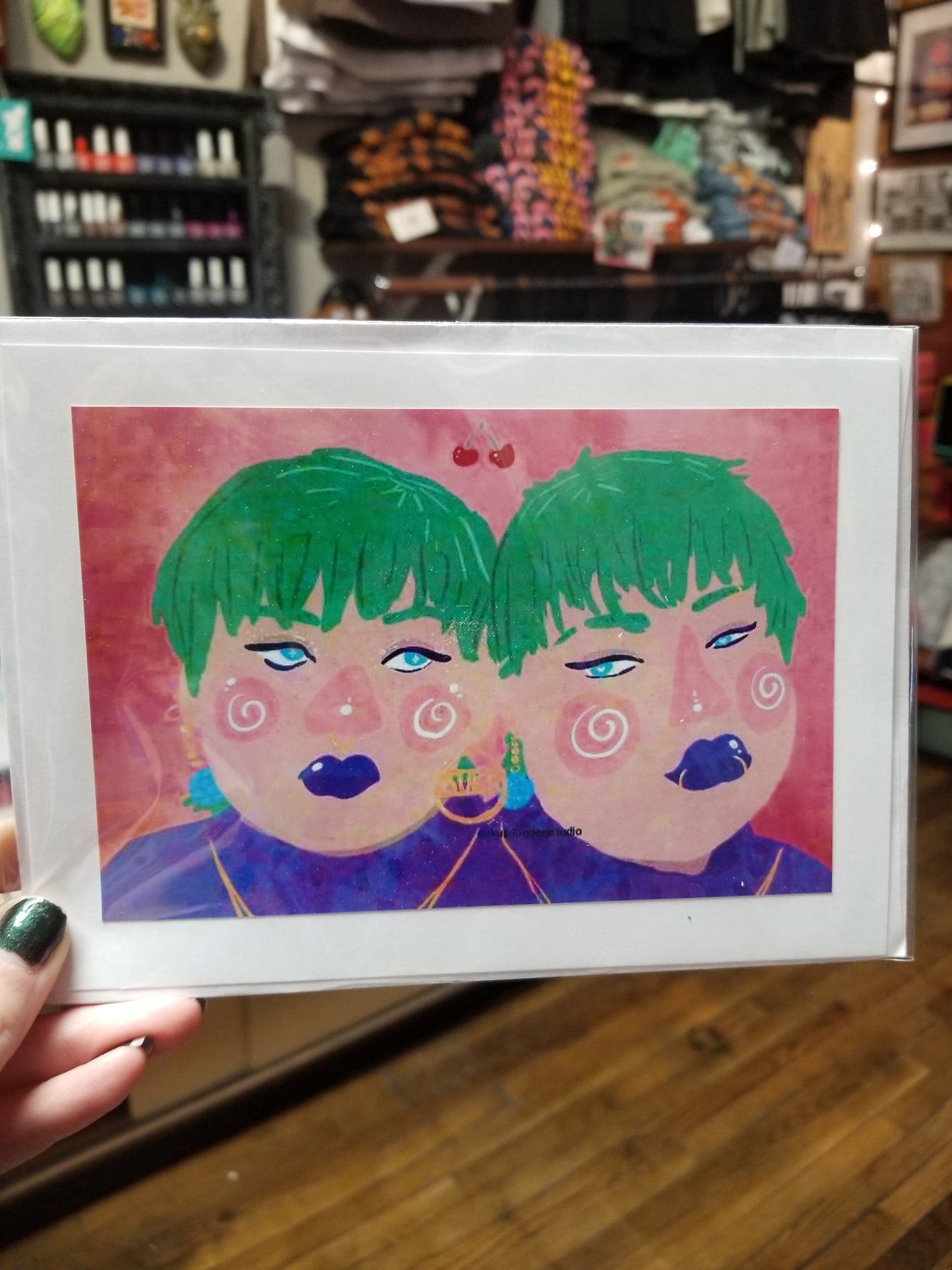 Green Hair GREETING CARD/ ART PRINT by Skullduggery Studio