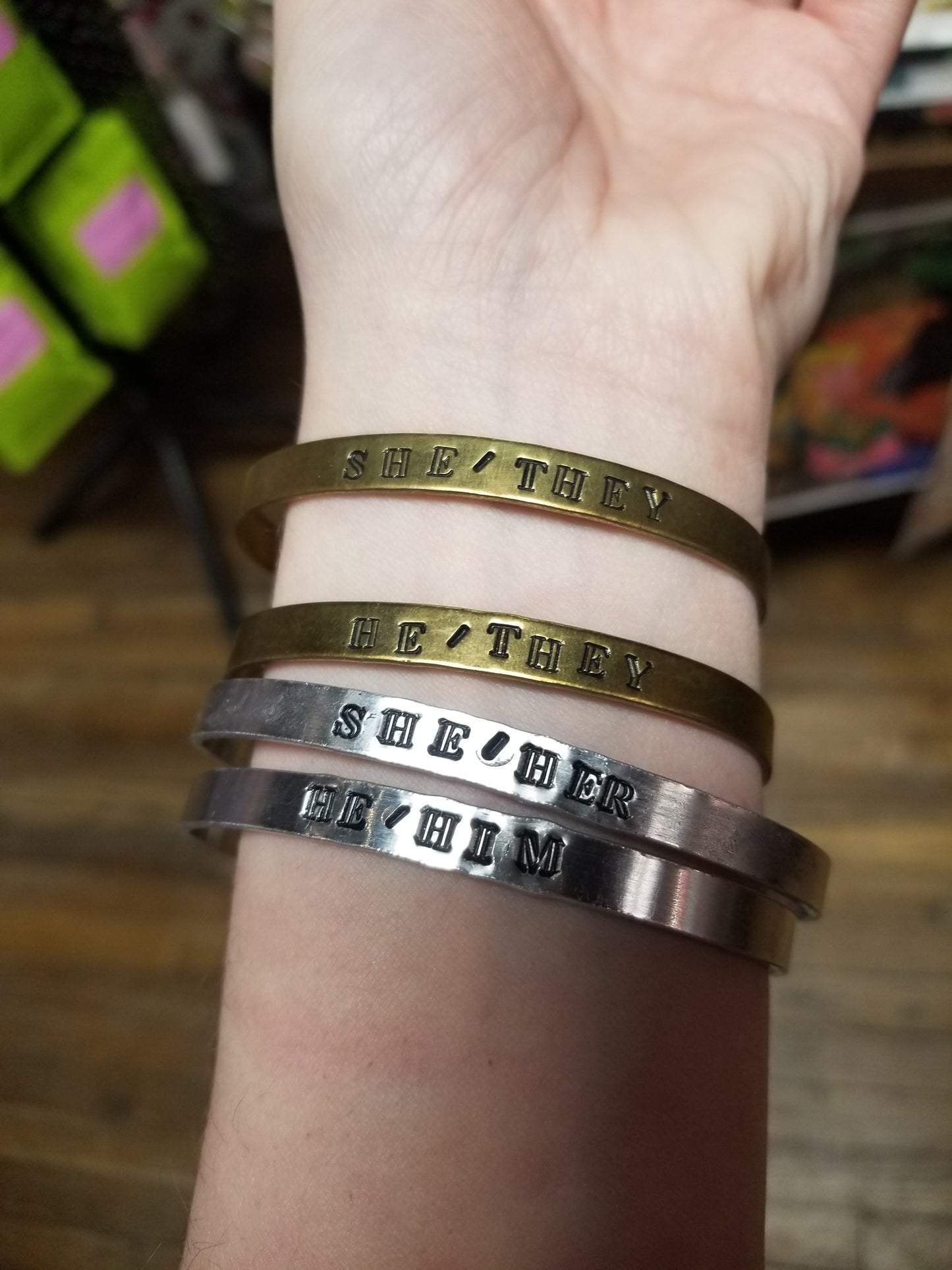 Metal Stamped Pronoun CUFF BRACELETS