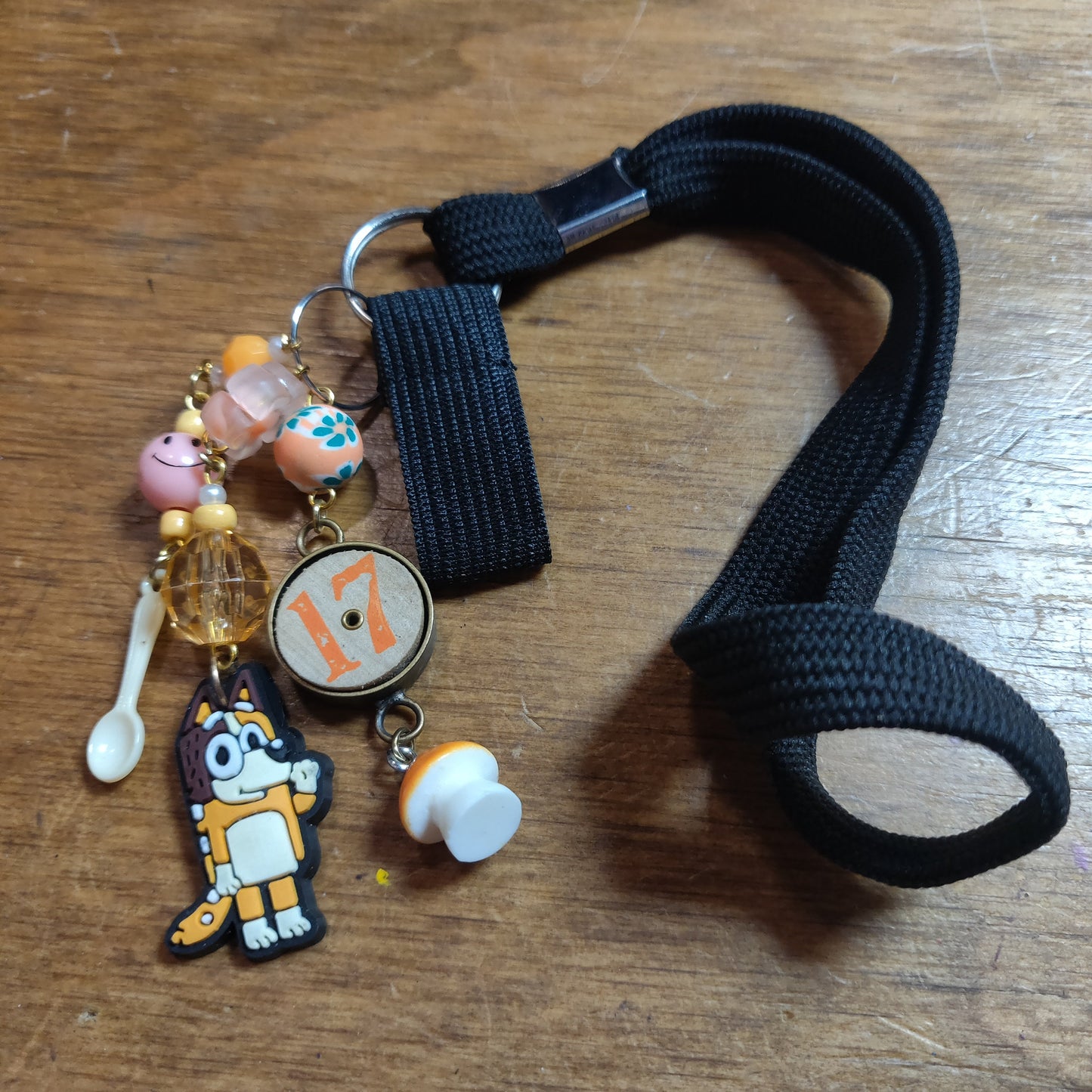 Orange Charms (Dog, Mushrooms, Beads, etc) Beaded CANE CHARM by Skullduggery Studio