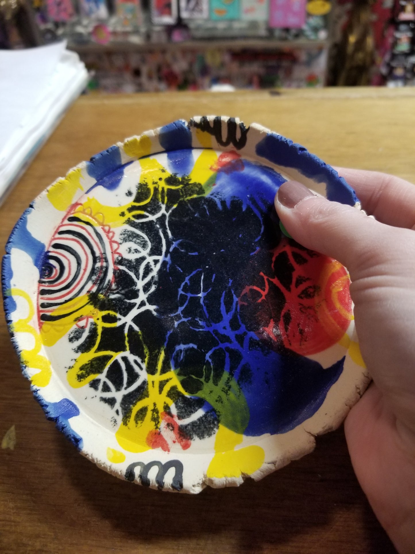 Multi Footed / Multi Colored Hands In the Air Ceramic PLANTER / FLOWER POT with DISH