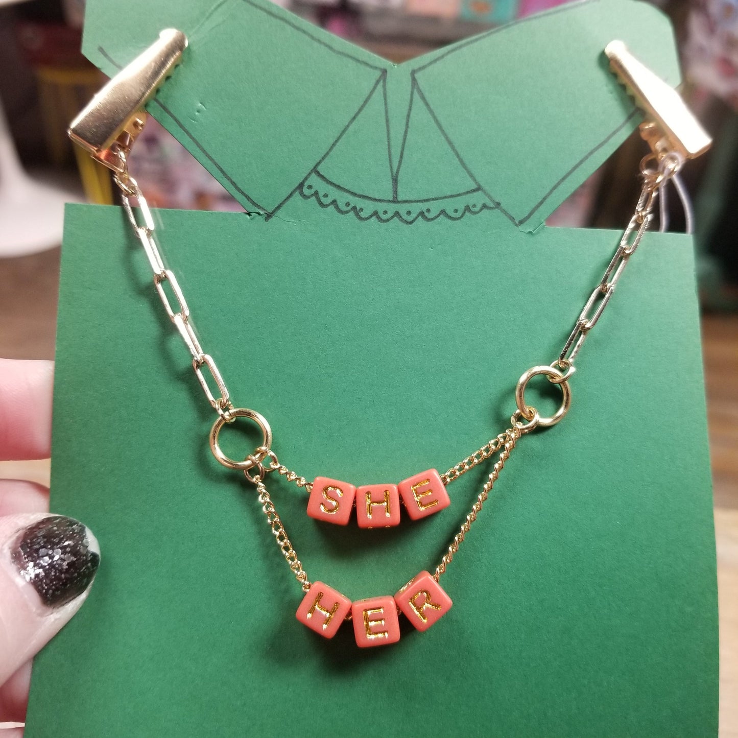 She Her (coral + gold) COLLAR CLiP CHAiN