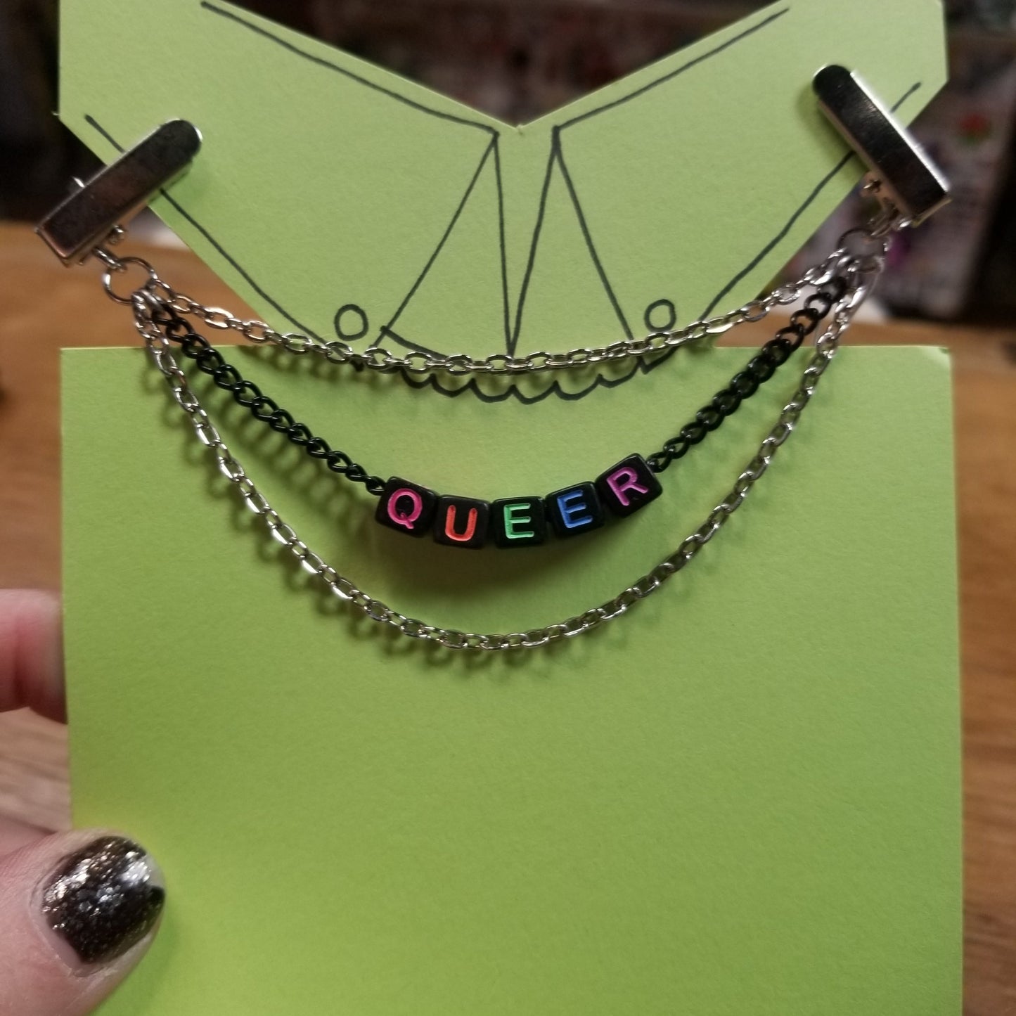 Queer (black with neon letters) COLLAR CLiP CHAiN