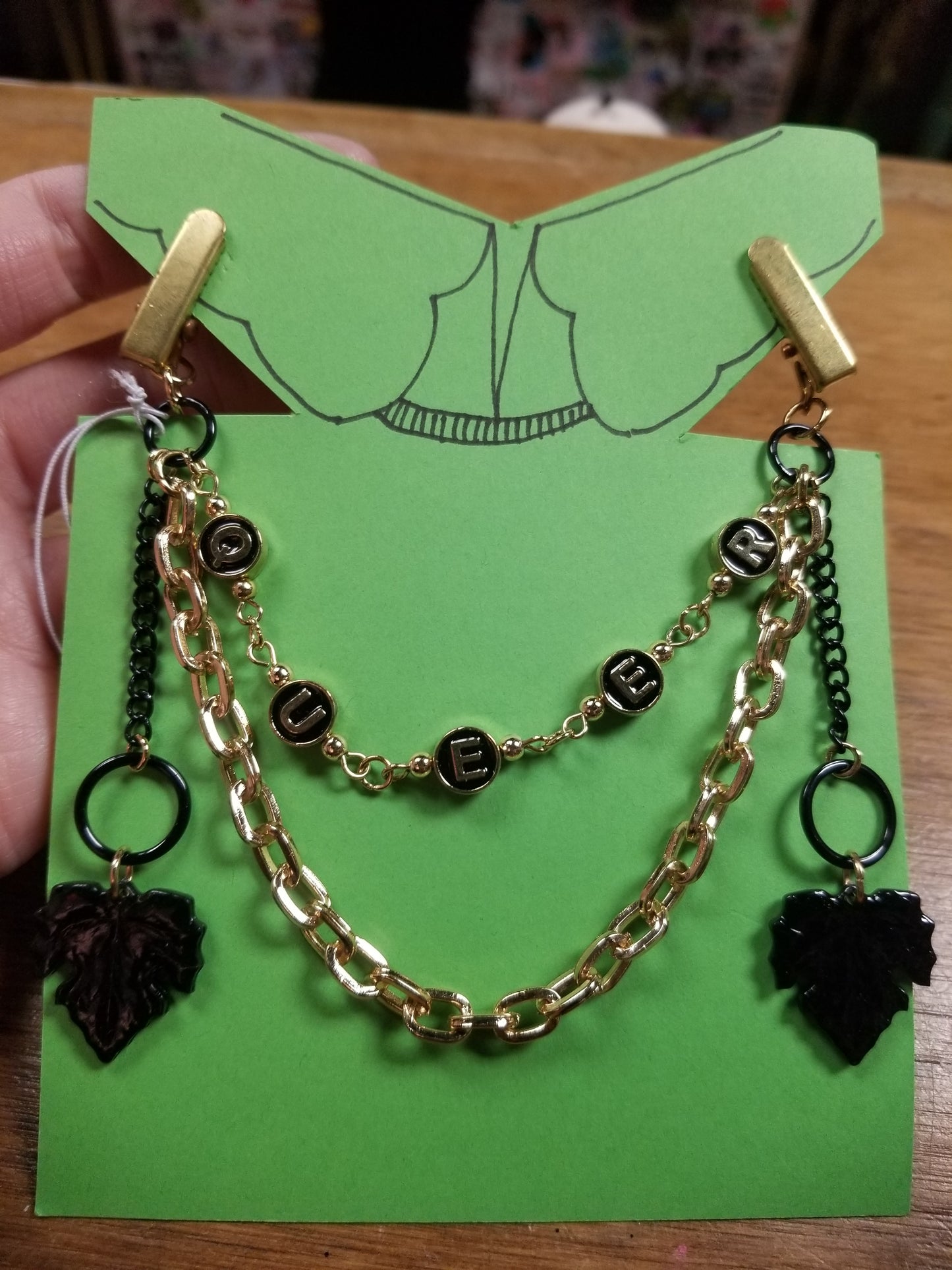 Queer (gold + black with leaves) COLLAR CLiP CHAiN