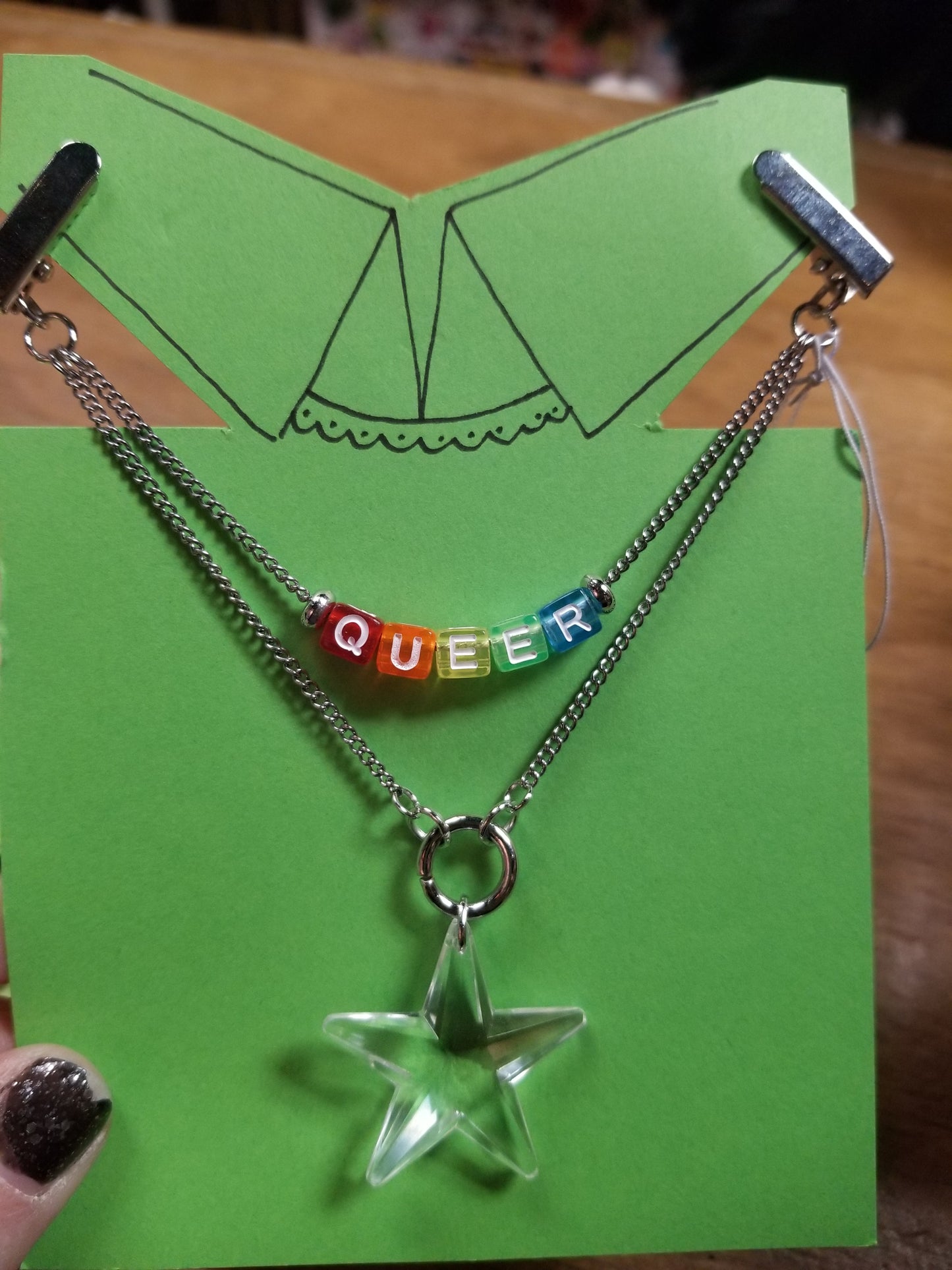 Queer (rainbow letters with star) COLLAR CLiP CHAiN