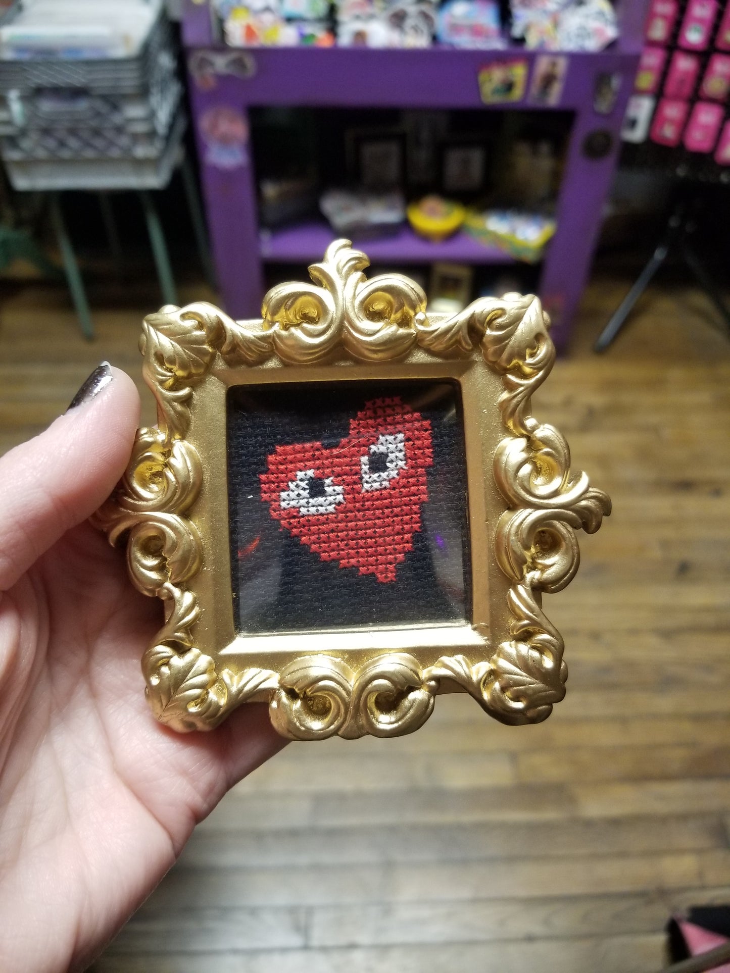 Heart Eyes Framed Cross-Stitch