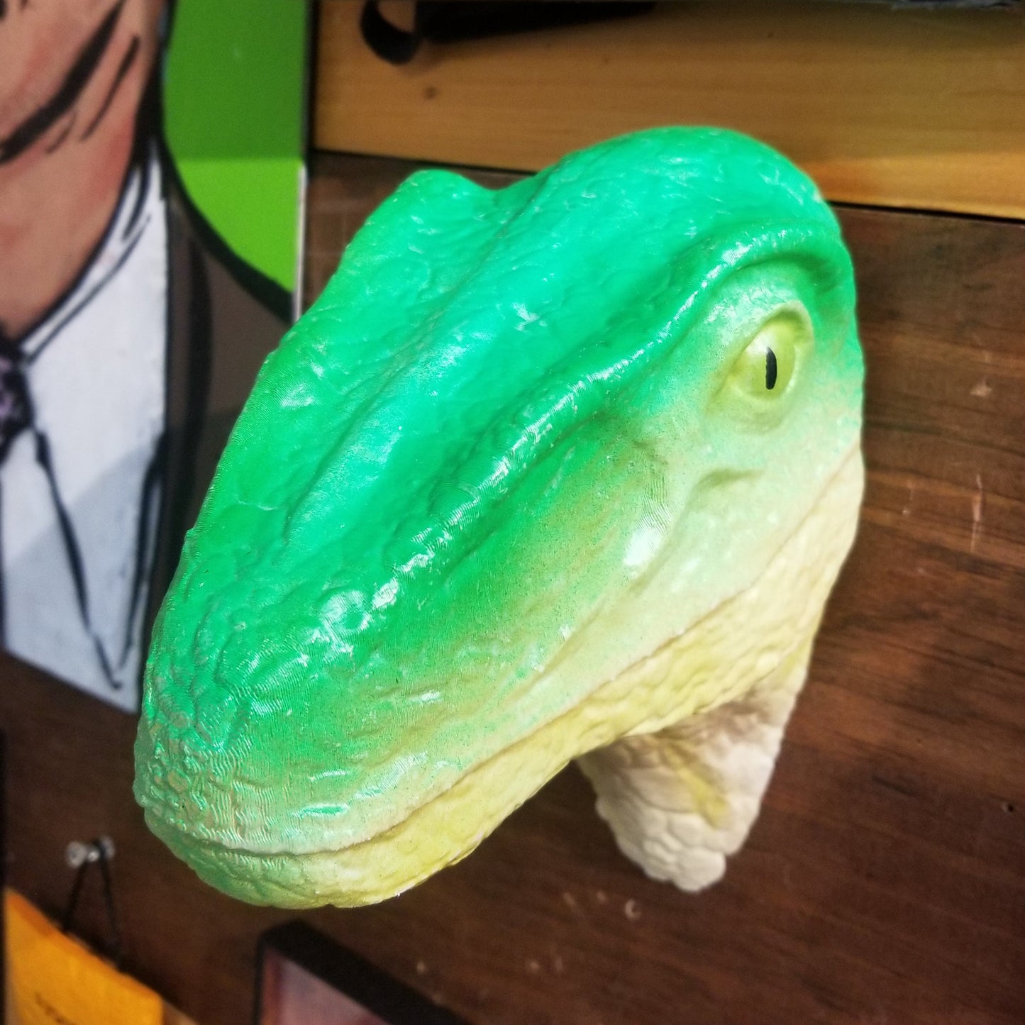 Hand Painted Bright Green Velociraptor WALL HANGING