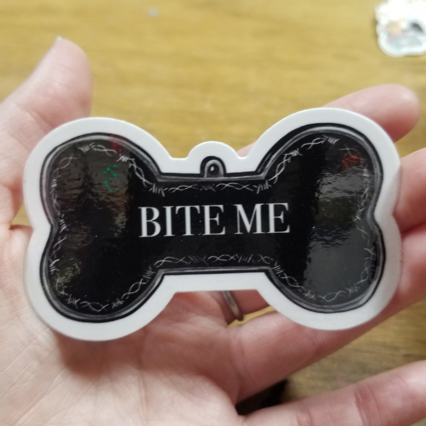 Bite Me Dog Tag STiCKER
