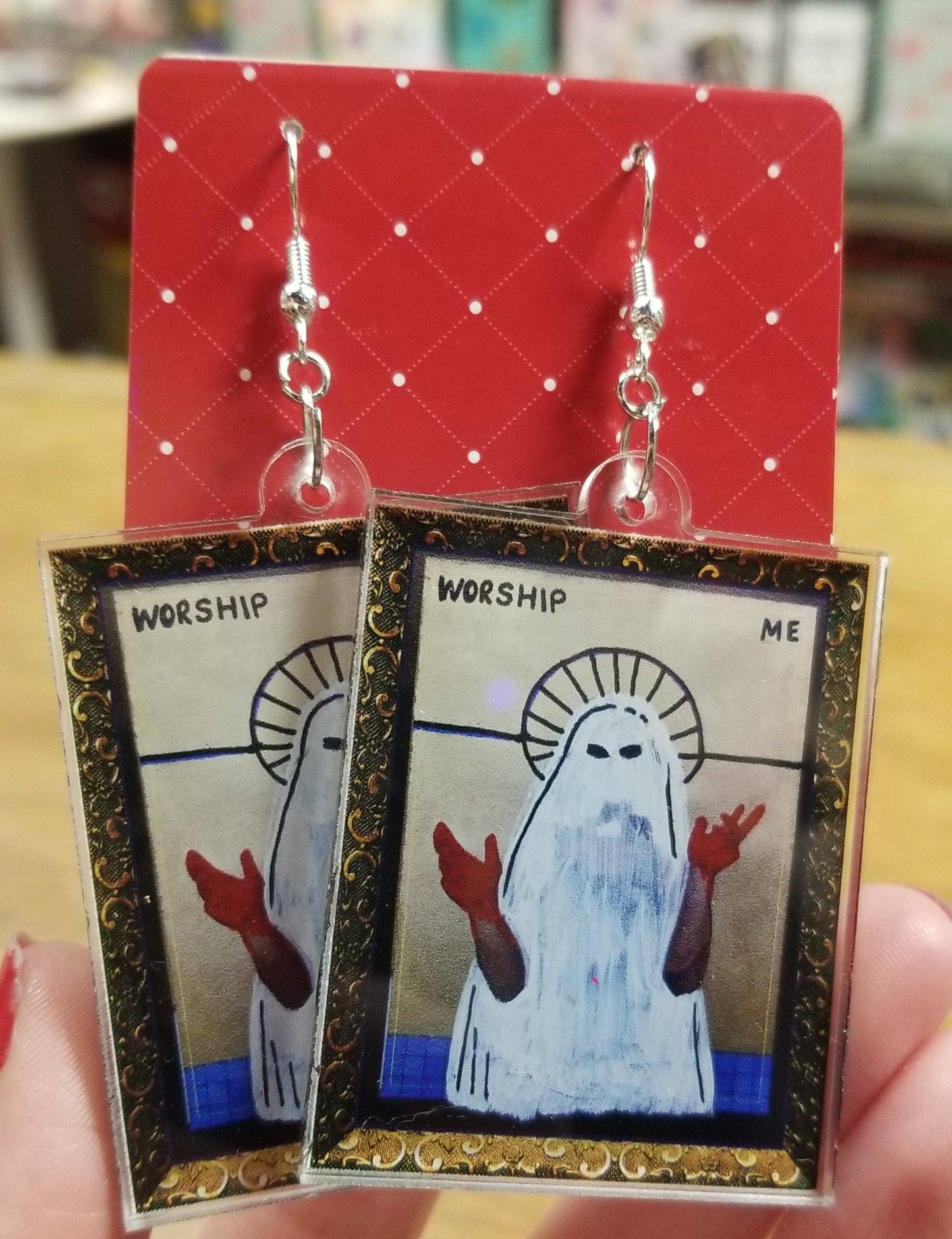 Worship Me Acrylic EARRINGS by Skullduggery Studio