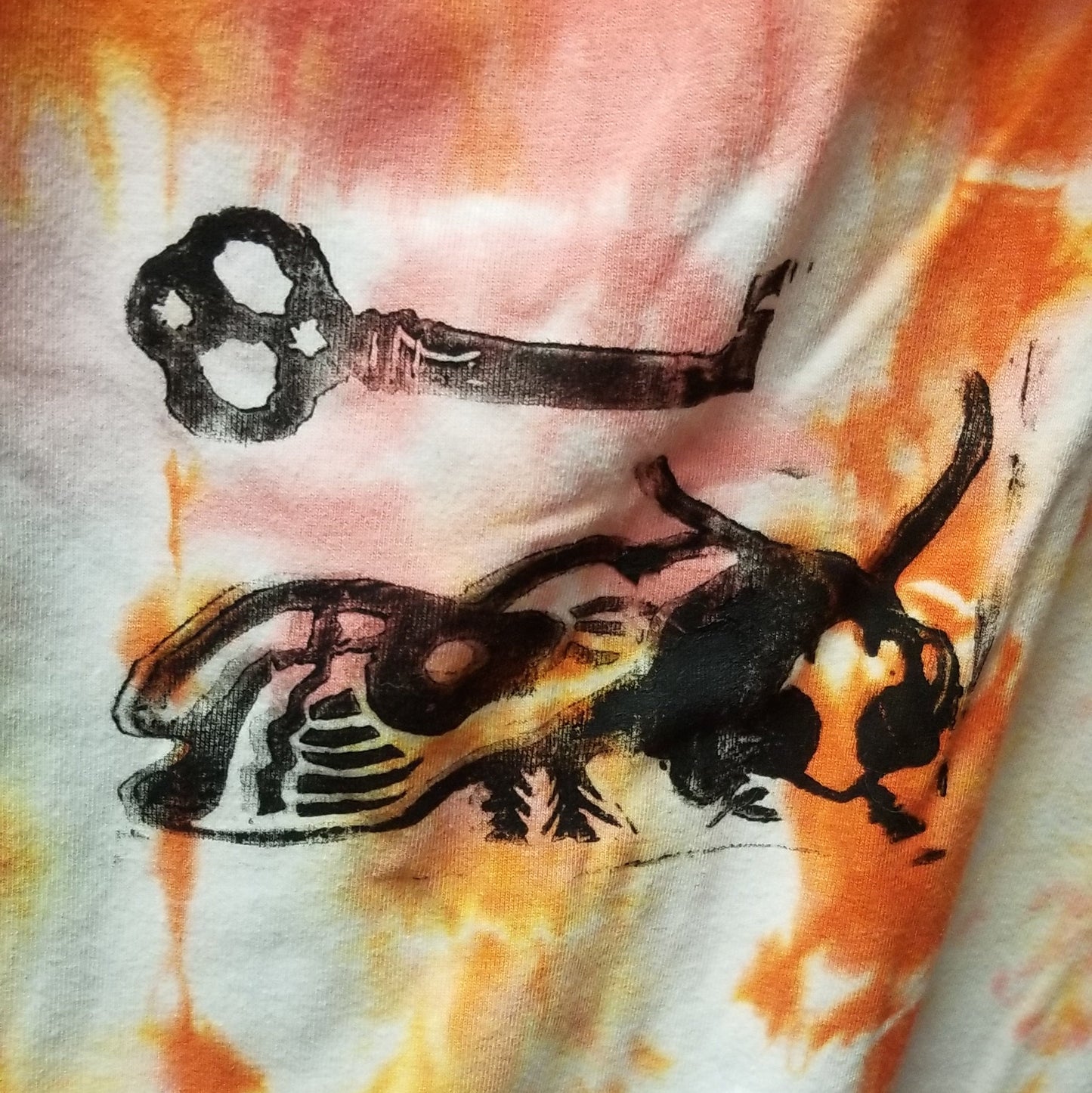 Orange Tie Dyed Bug and Key Print Upcycled Tunic Style TANK