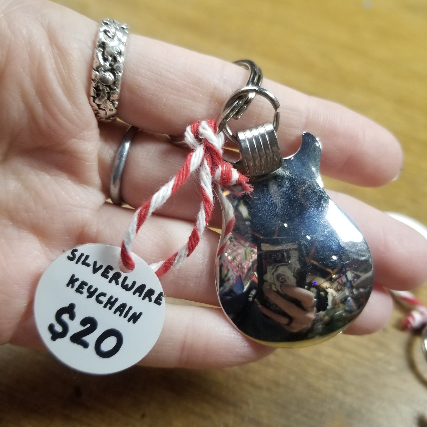 Guitar KEYCHAIN Made From Vintage Silverware