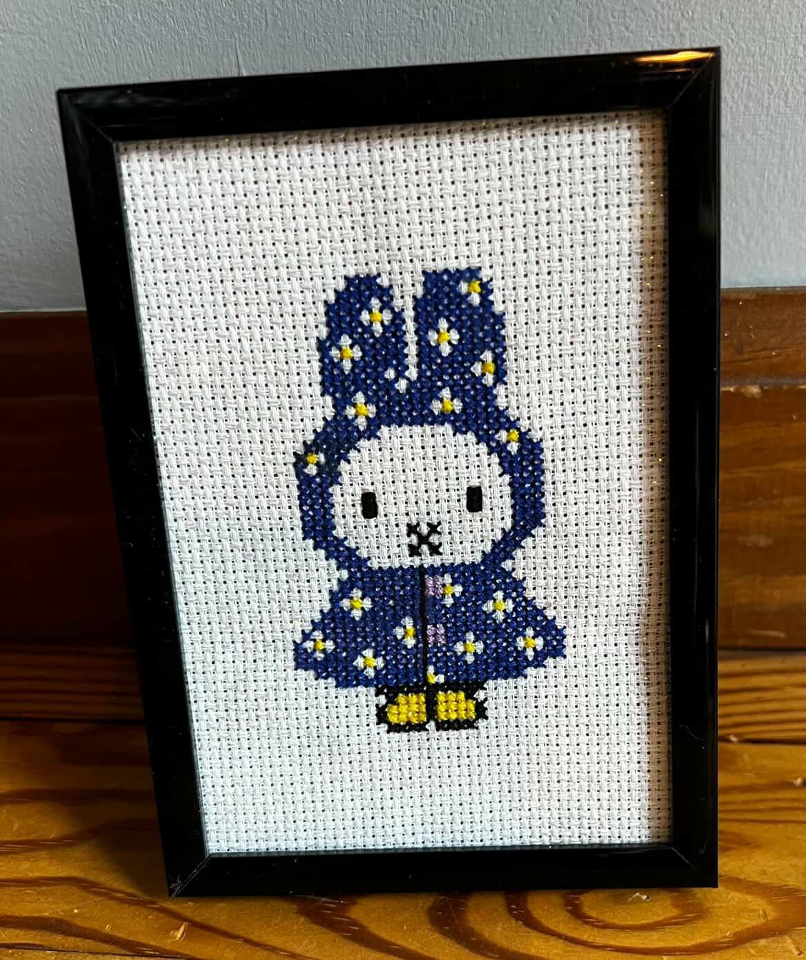 Bunny In Blue Framed Cross-Stitch