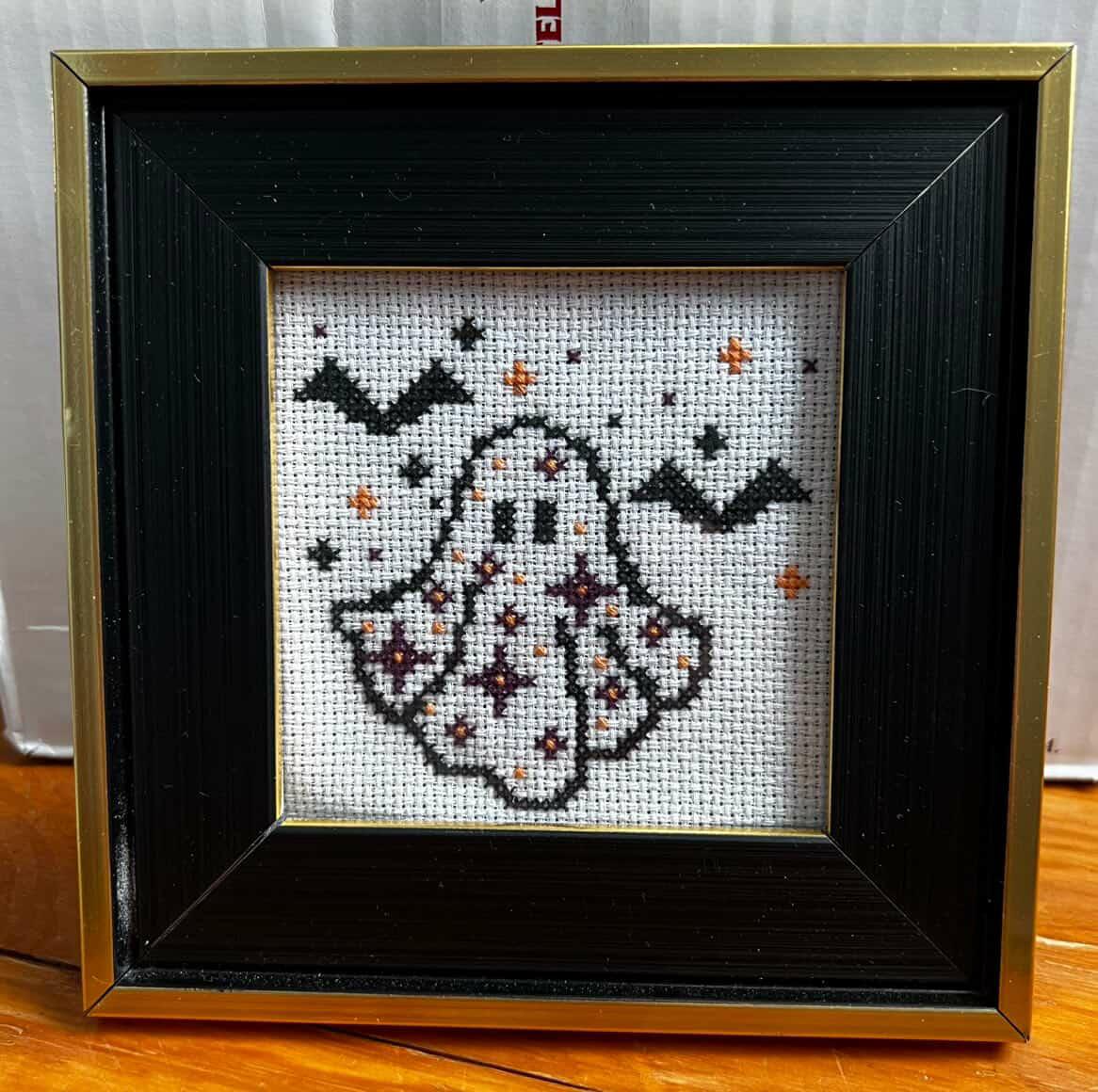 Ghost and Bats Framed Cross-Stitch