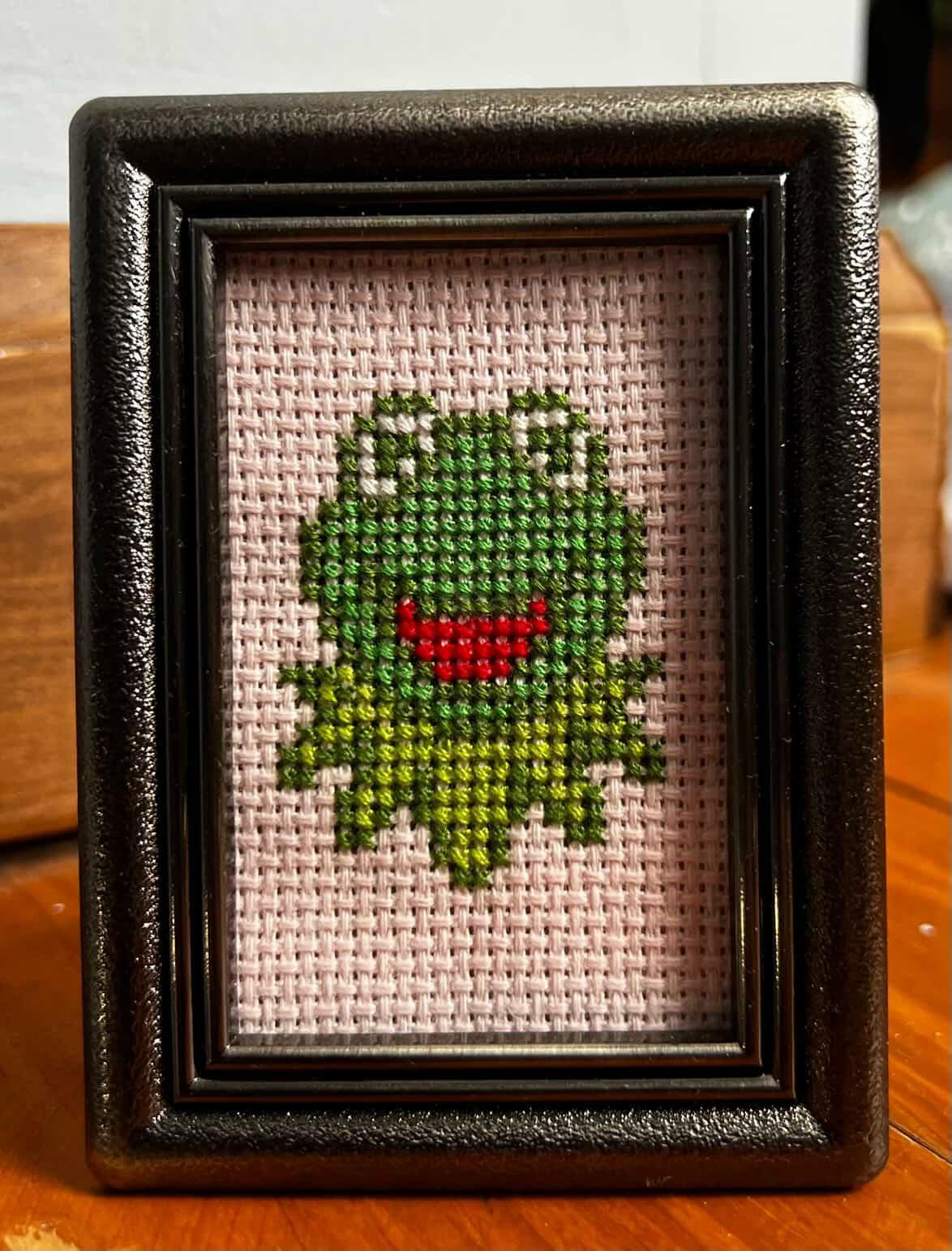 Frog Small Framed Cross-Stitch