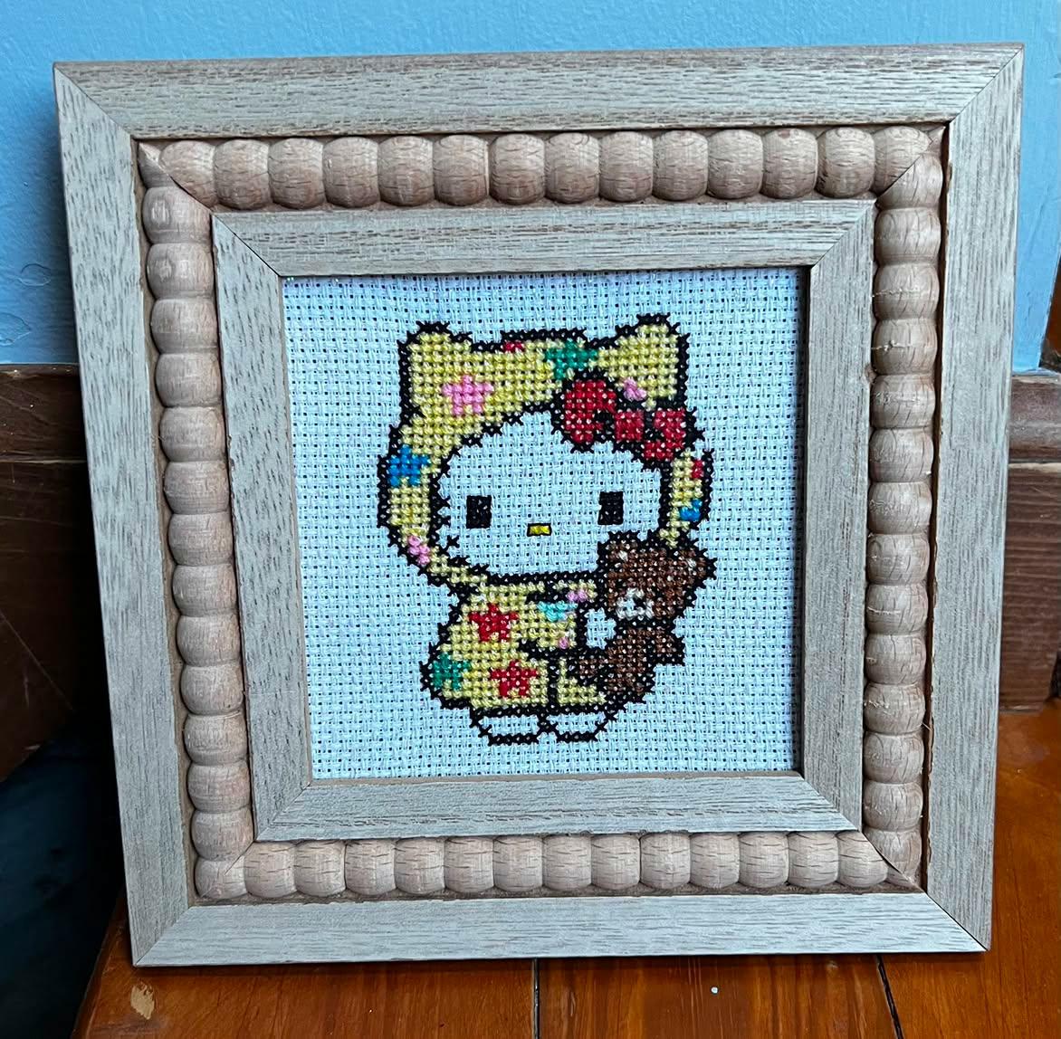 Cat and Bear Framed Cross-Stitch