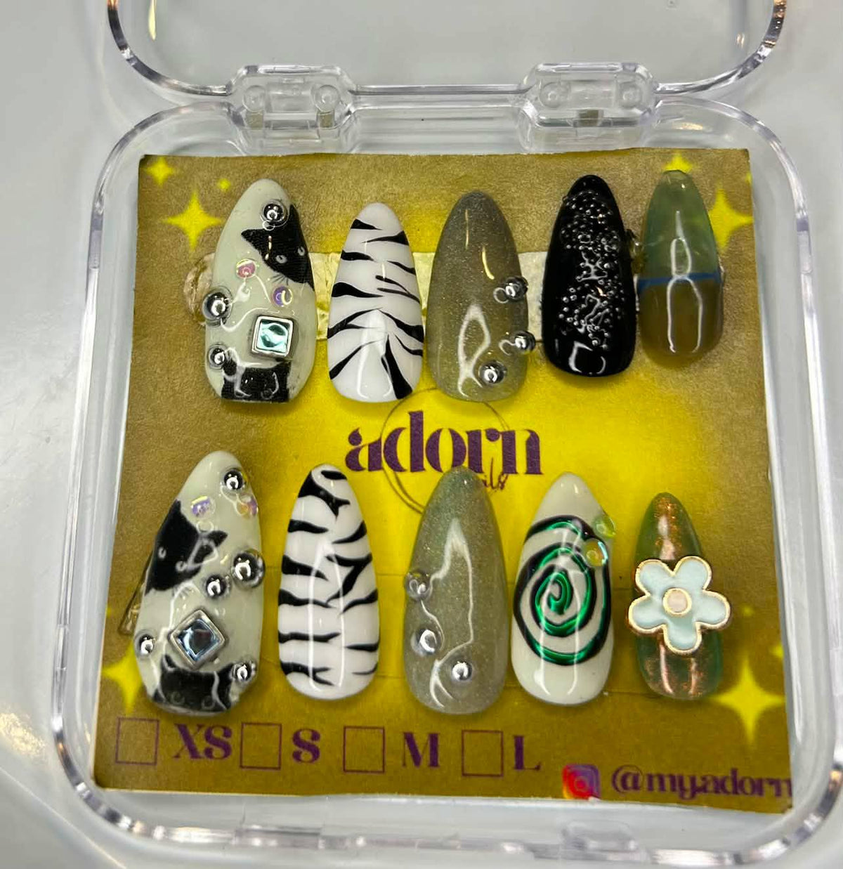 Cat Thumbs Almond Shaped Hand-painted Acrylic Press On NAiL SET by Adorn Nails