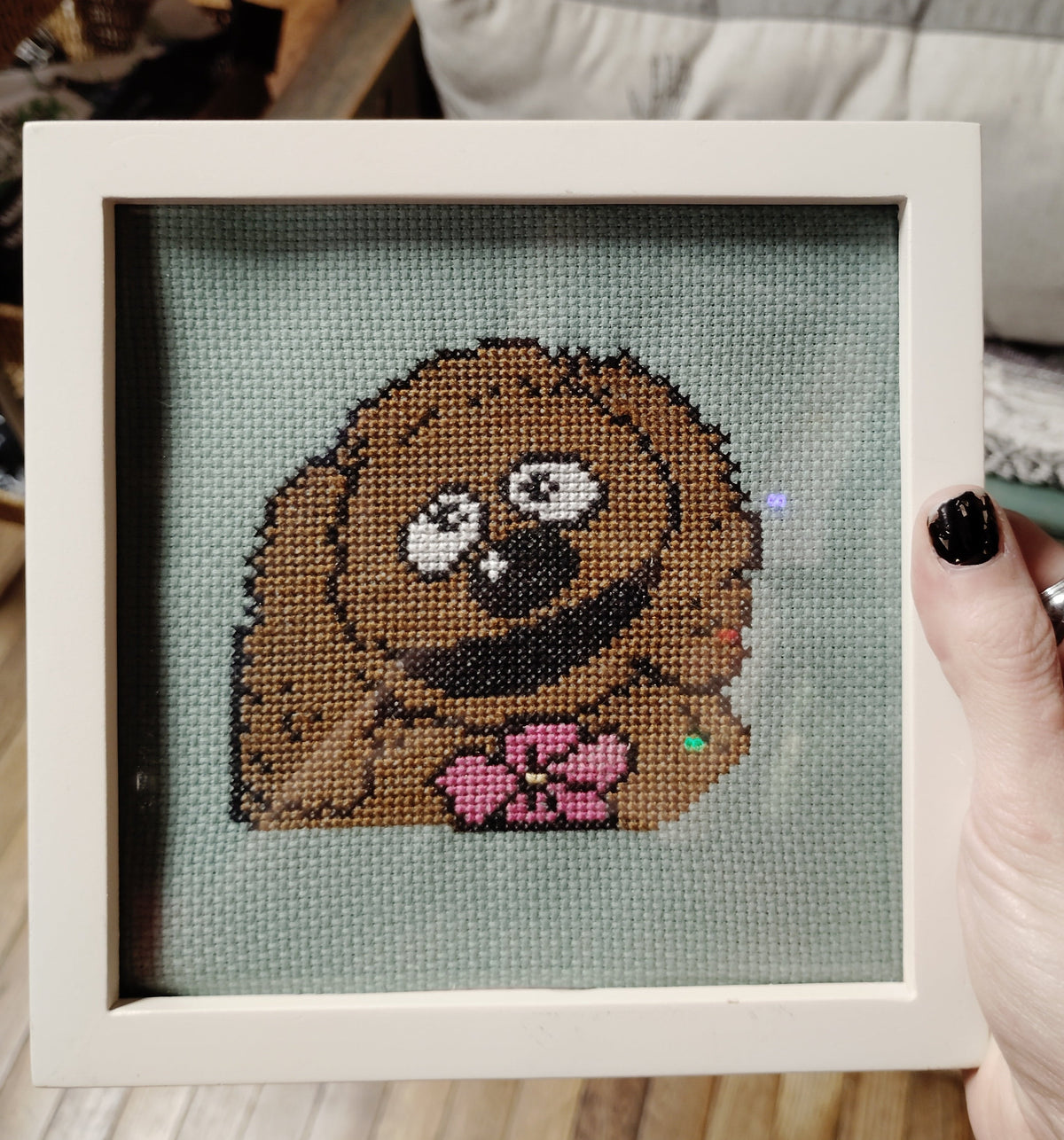 Piano Dog Framed Cross-Stitch
