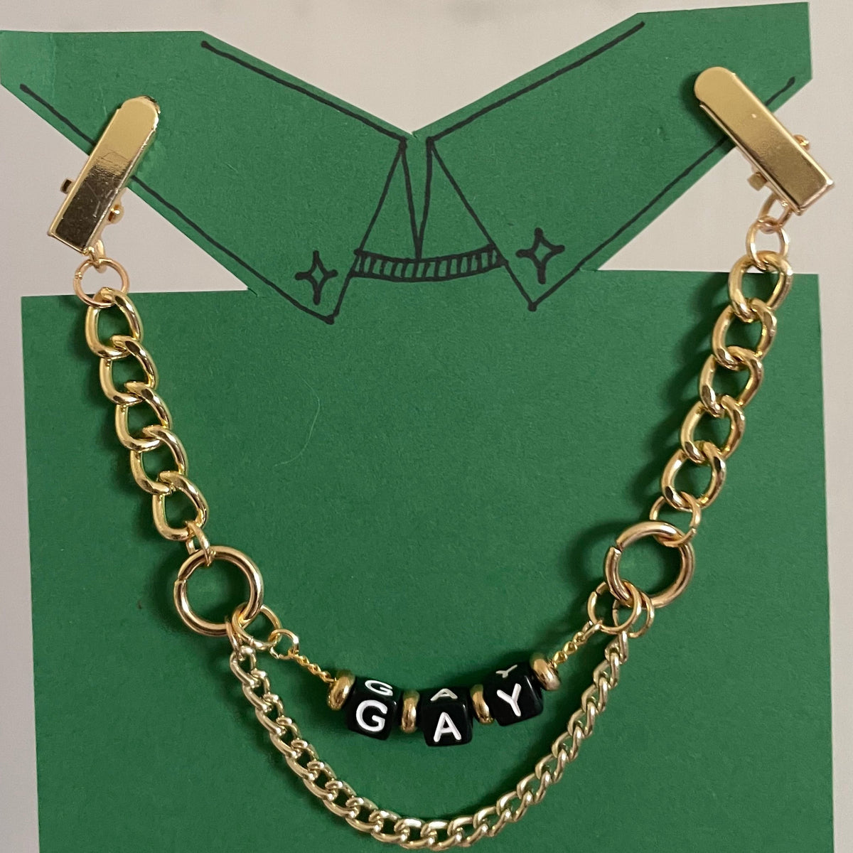 Gay (Black Blocks w/ Gold Findings and Chunky Gold Chain) COLLAR CLiP CHAiN