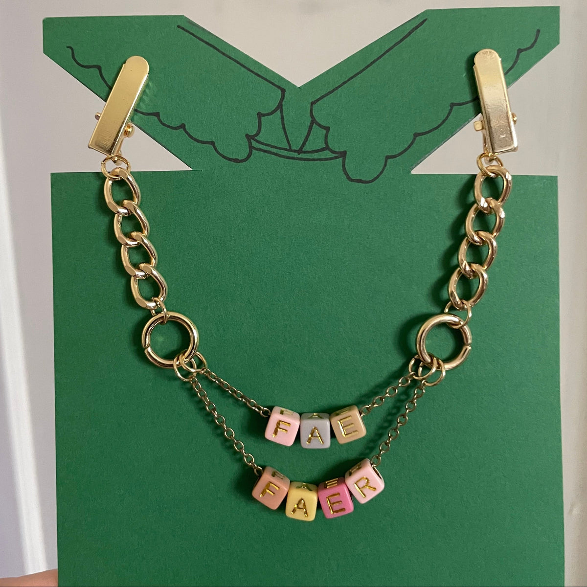 Fae/Faer (Warm Tone Blocks w/ Gold Chain) COLLAR CLiP CHAiN
