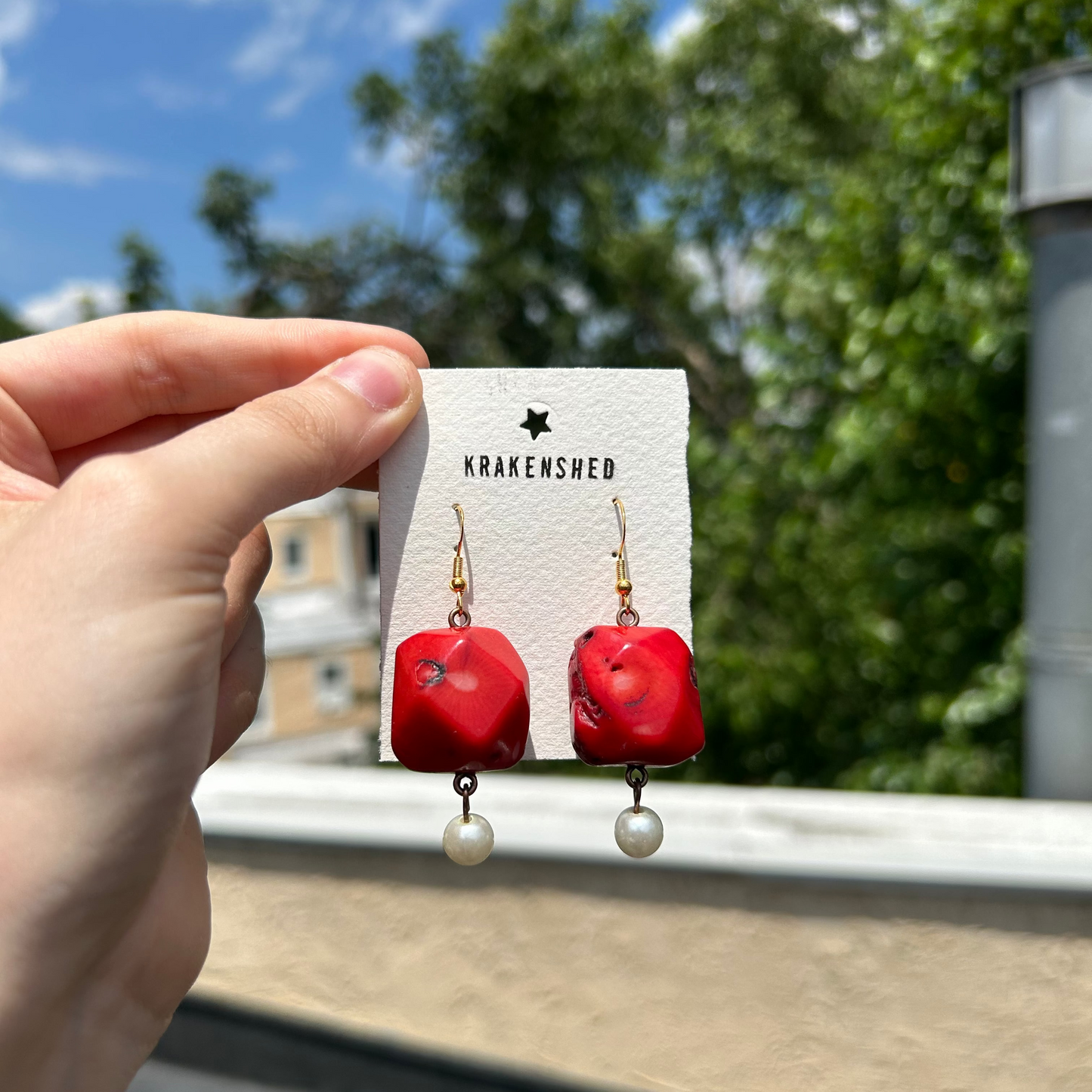 Krakenshed Vintage Red Hunks with Pearl EARRiNGS