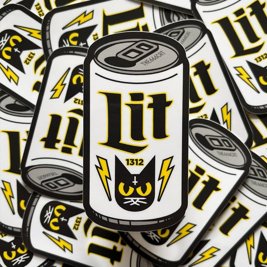 Lit Beer Can STICKER by the666cat