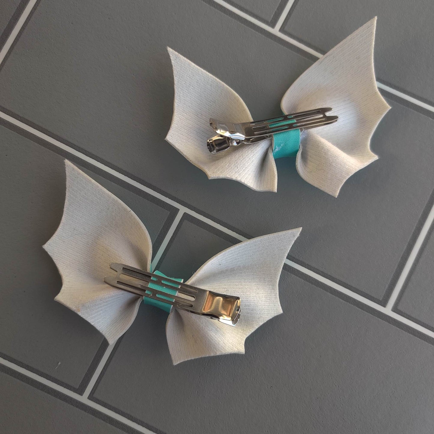 Teal Set of 2 Bat Wing Vinyl HAiR BOWs / CLiPs