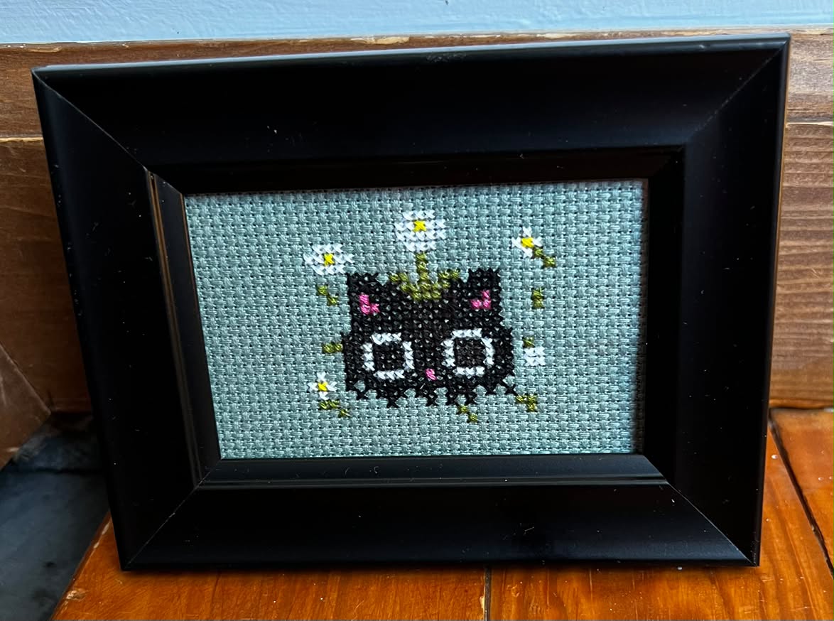 Flower Cat Framed Cross-Stitch