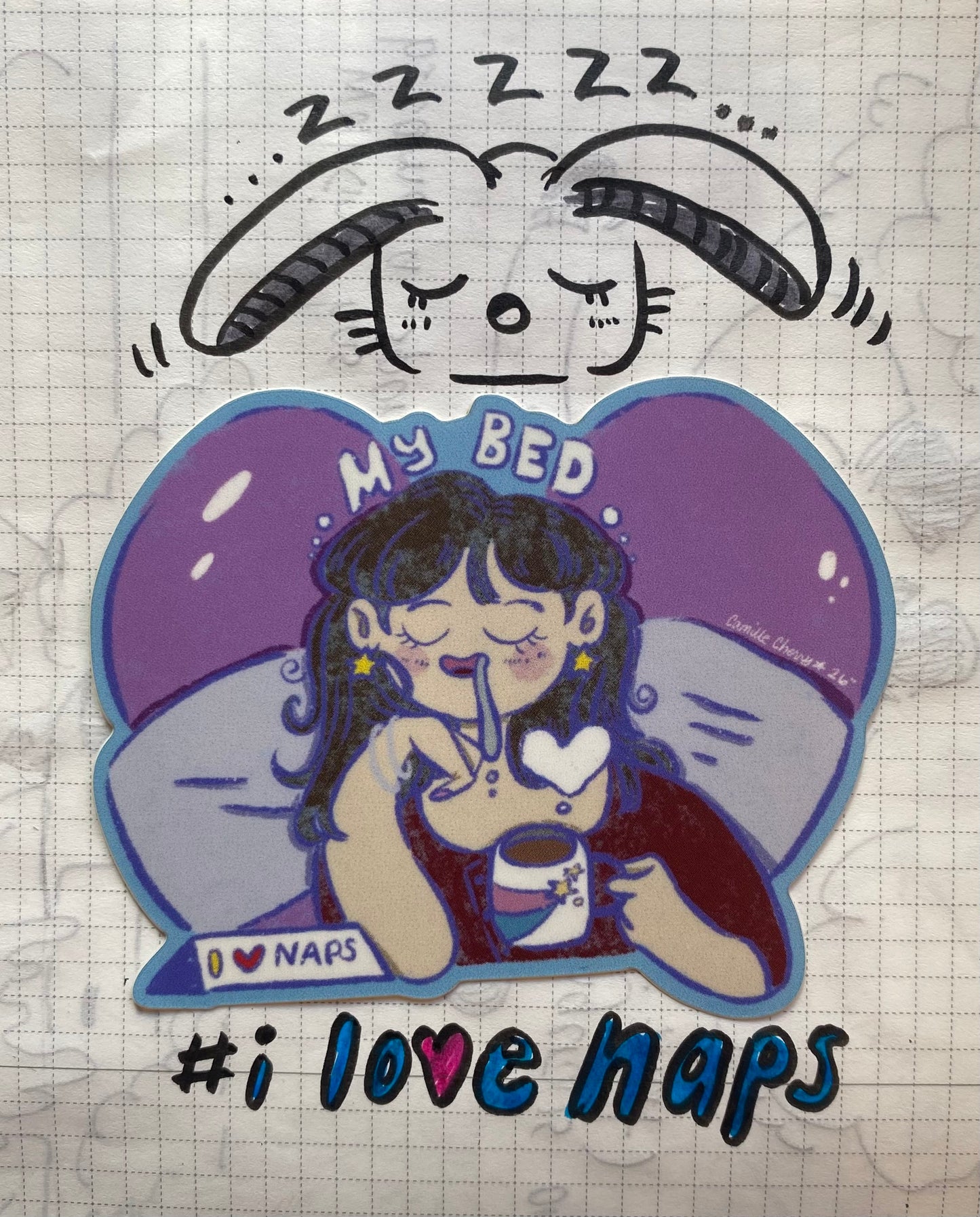 My Bed (I Heart Naps) STiCKER by Camille Cherry
