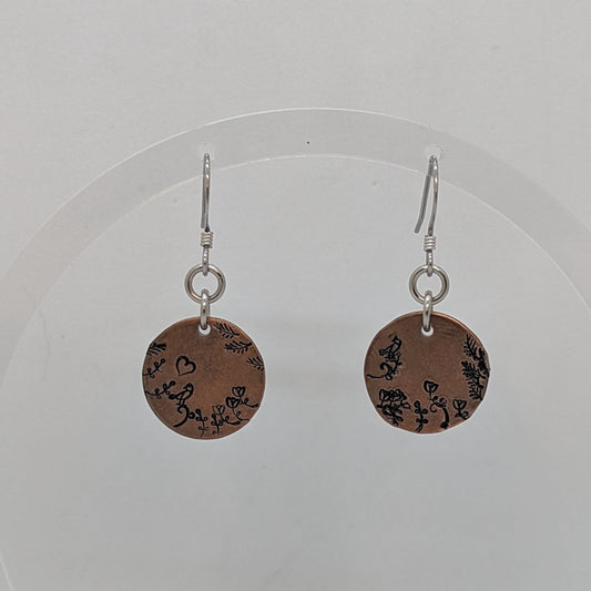 Round Nature Scene Stamped Metal EARRINGS by Sixth House Ego