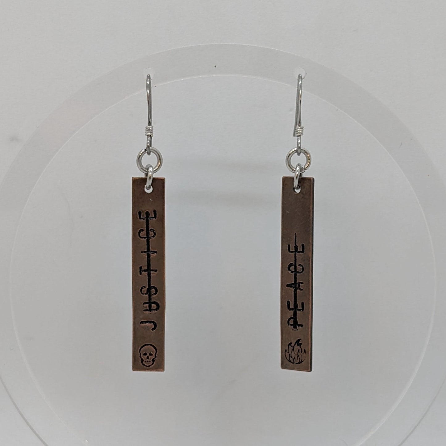 No Justice No Peace Stamped Metal EARRINGS by Sixth House Ego