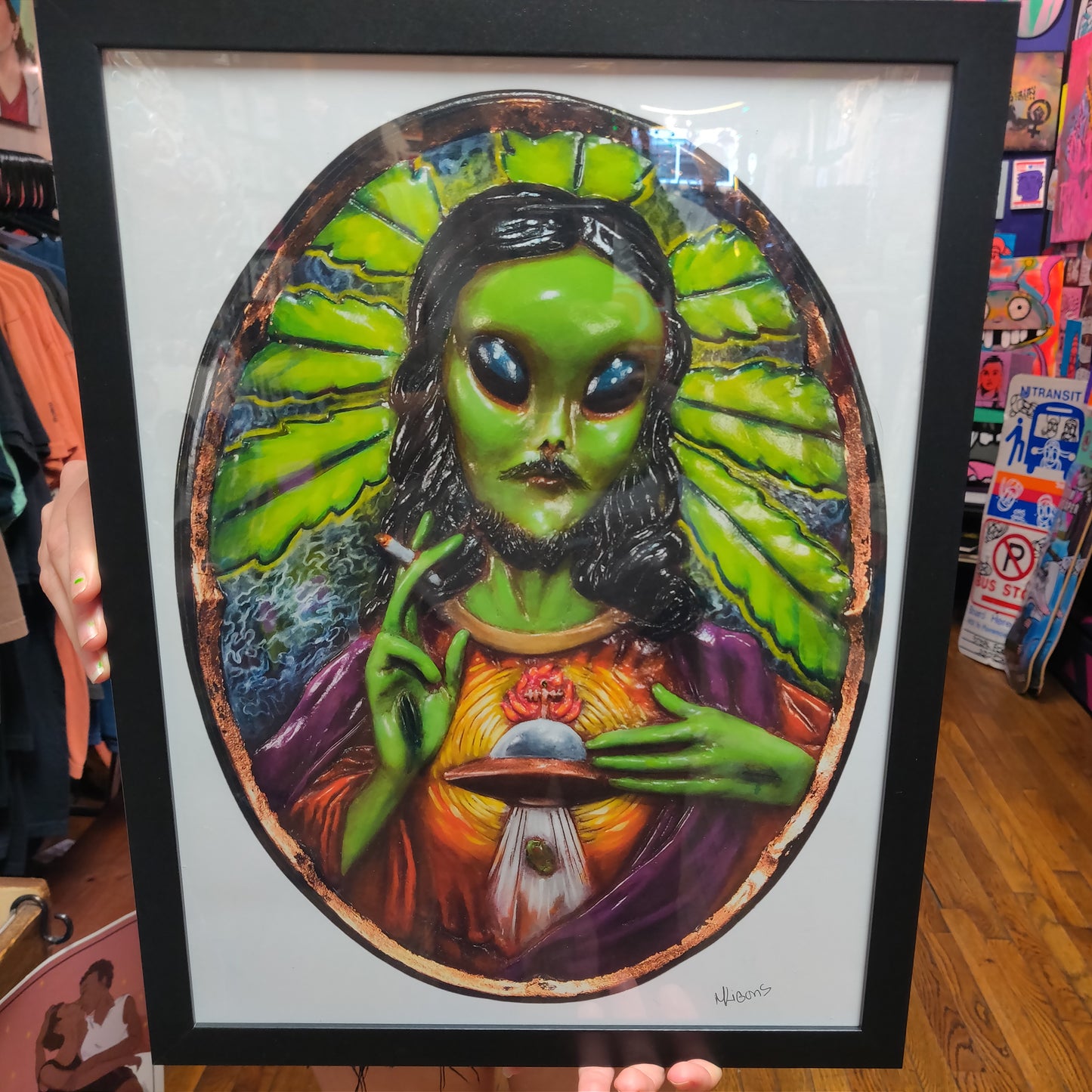 Framed Alien Jesus ART PRINT by Monique Ligons