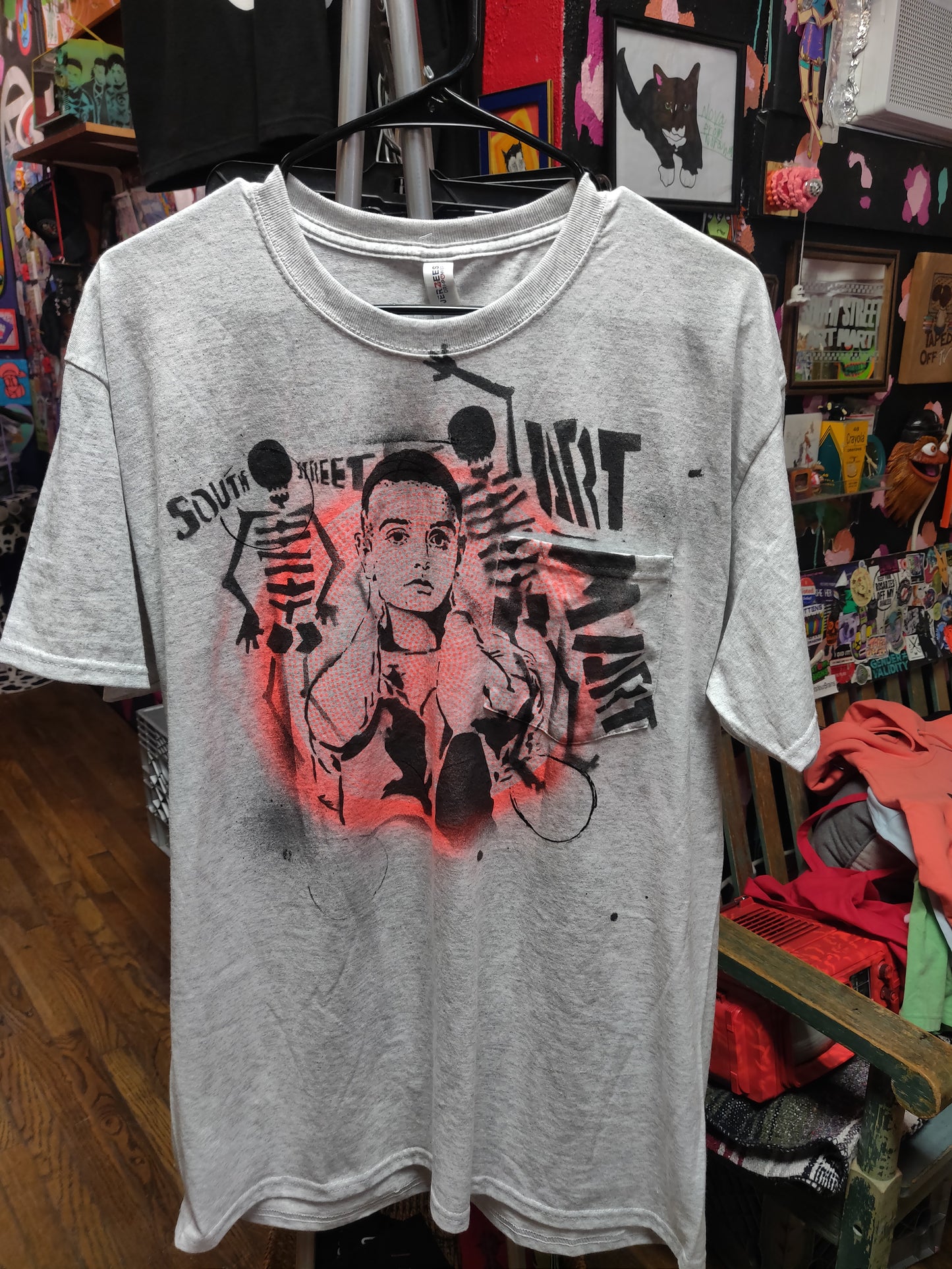 (grey Sinead) South Street Art Mart Skeletons Spray Painted T-SHiRT