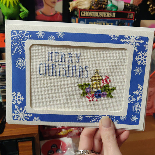 Merry Christmas Lantern Cross-Stitch GREETING CARD