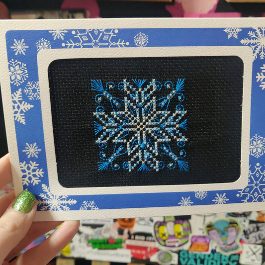Blue Snowflake Cross-Stitch GREETING CARD