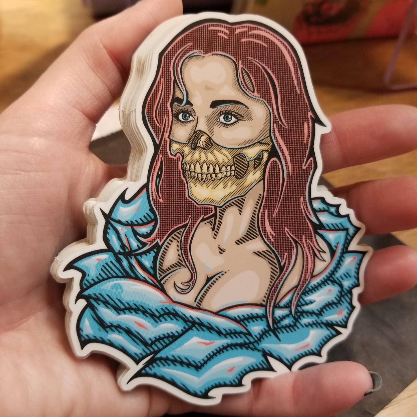 Half Skeleton Lady STICKER