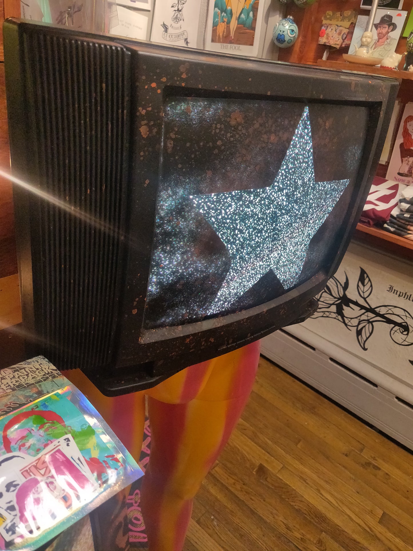 Black Star Television (Works!) On Mannequin Legs @tapedofftv Spray-Painted TV