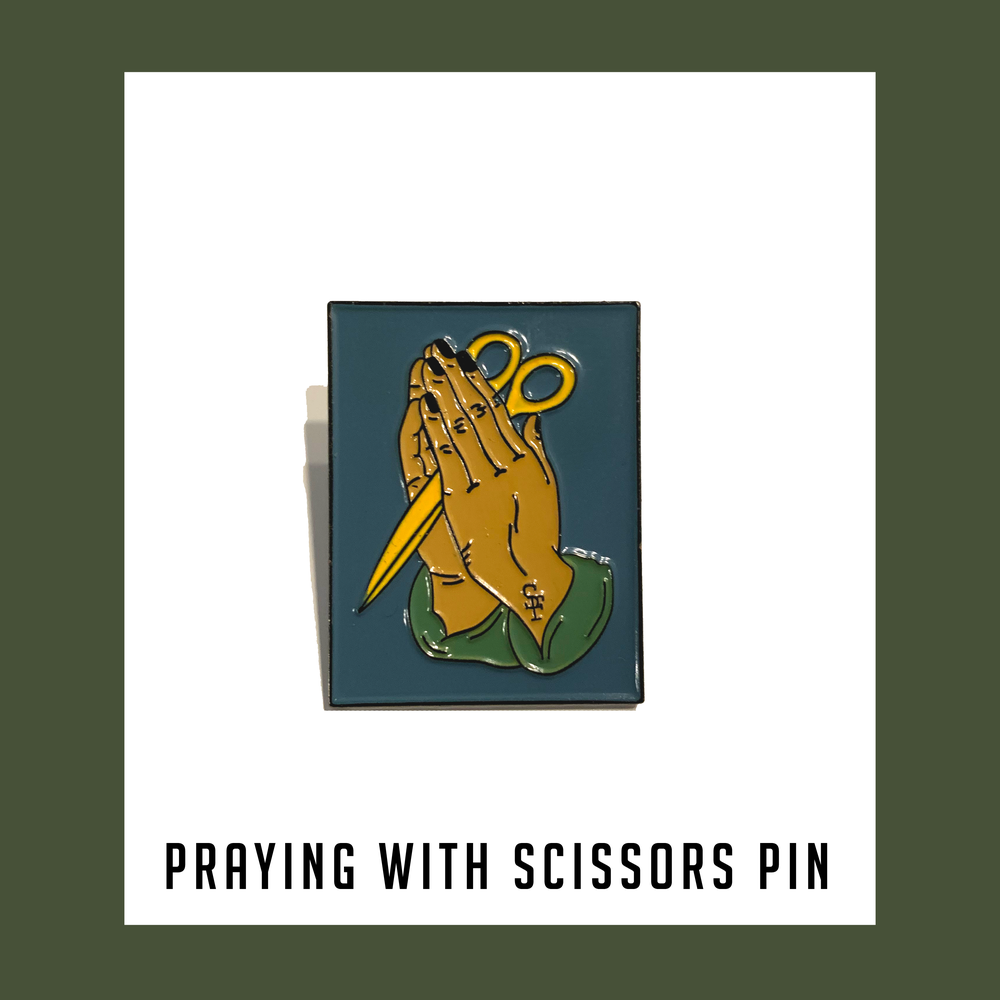 Praying with Scissors ENAMEL PIN