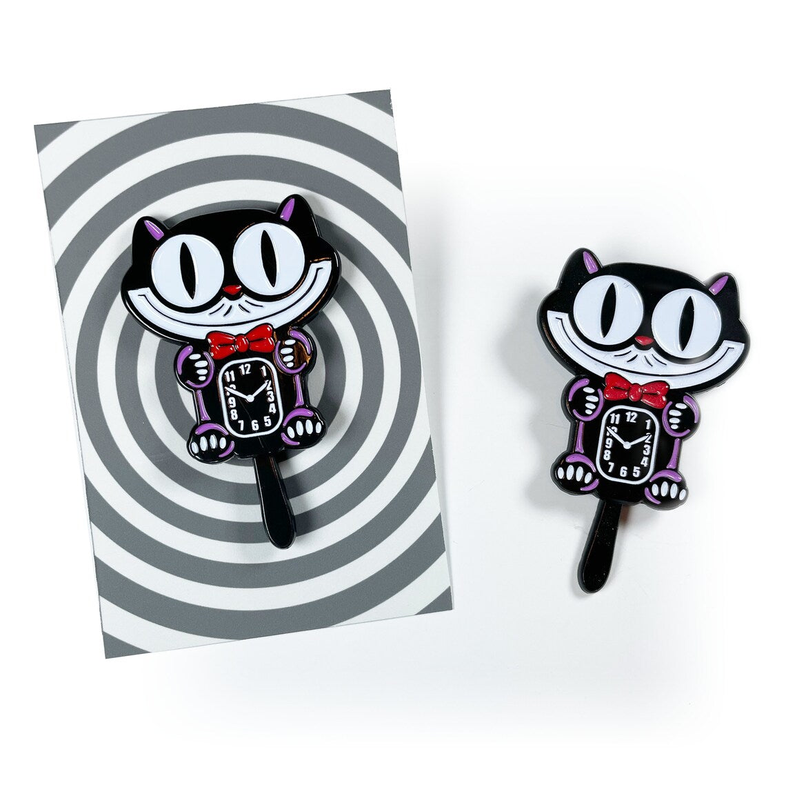 Cat Clock w/ swinging tail ENAMEL PIN by mattcandraw